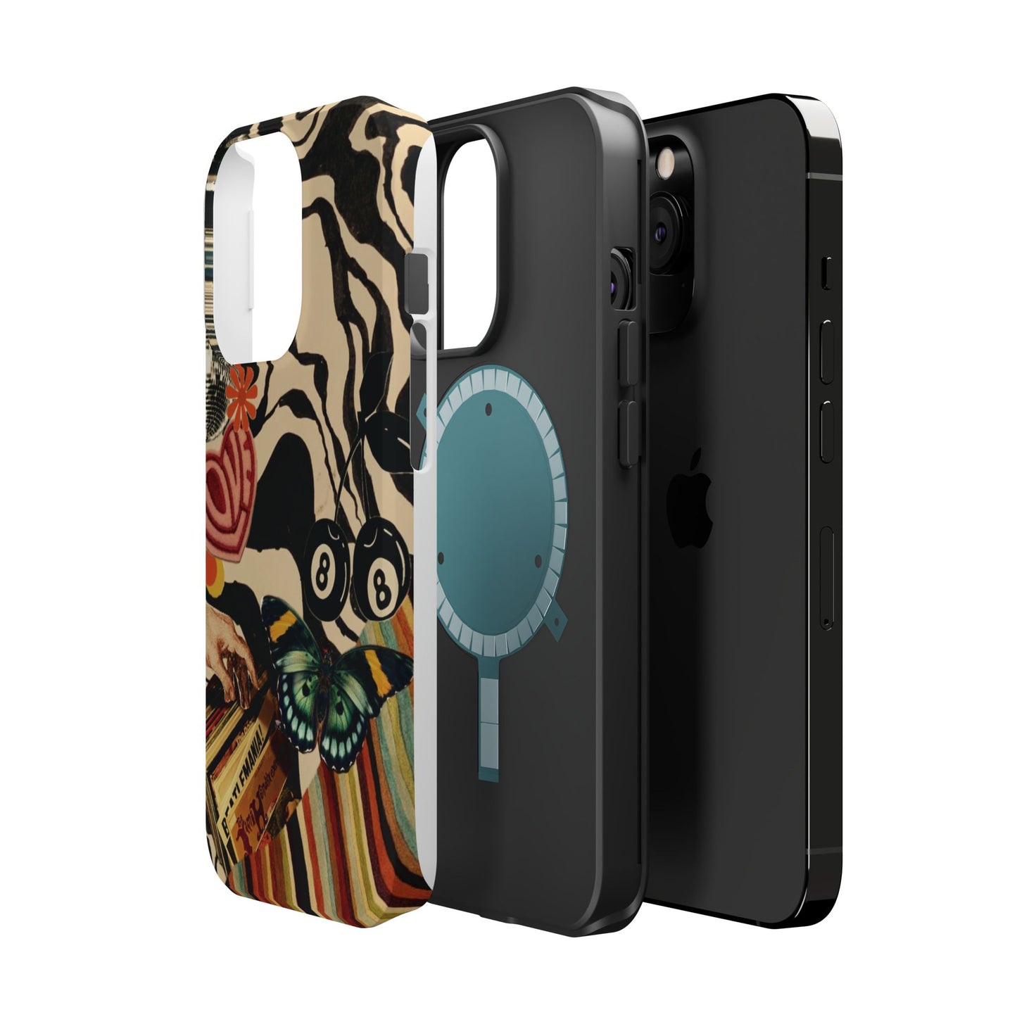 Phone Case — Retro Collage Magnetic Impact-Resistant Case with Butterfly & Zebra Print