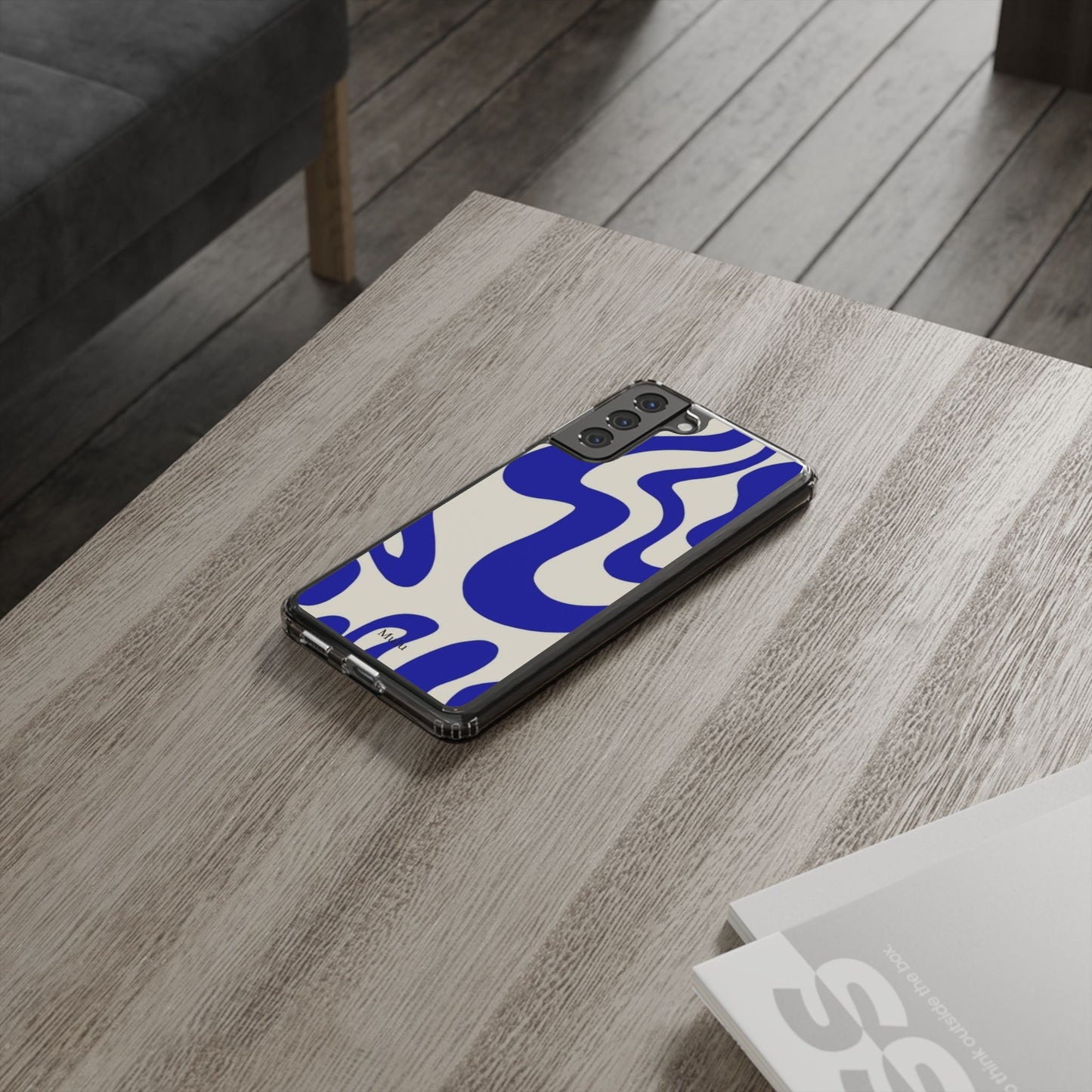 Clear Impact-Resistant Case — Blue Abstract Wavy Pattern