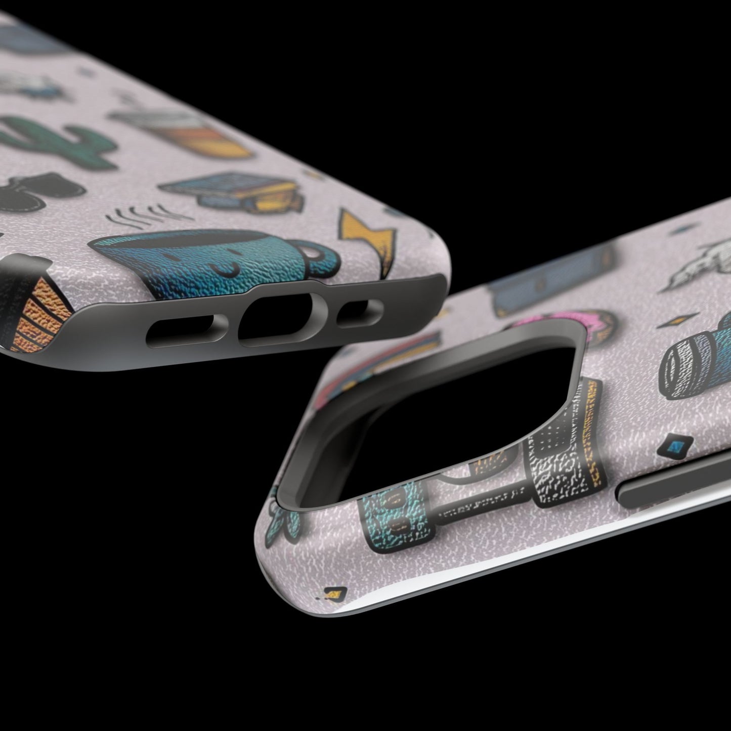 Cute Doodle Phone Case — Magnetic Impact-Resistant Design (coffee, rainbow, cactus)