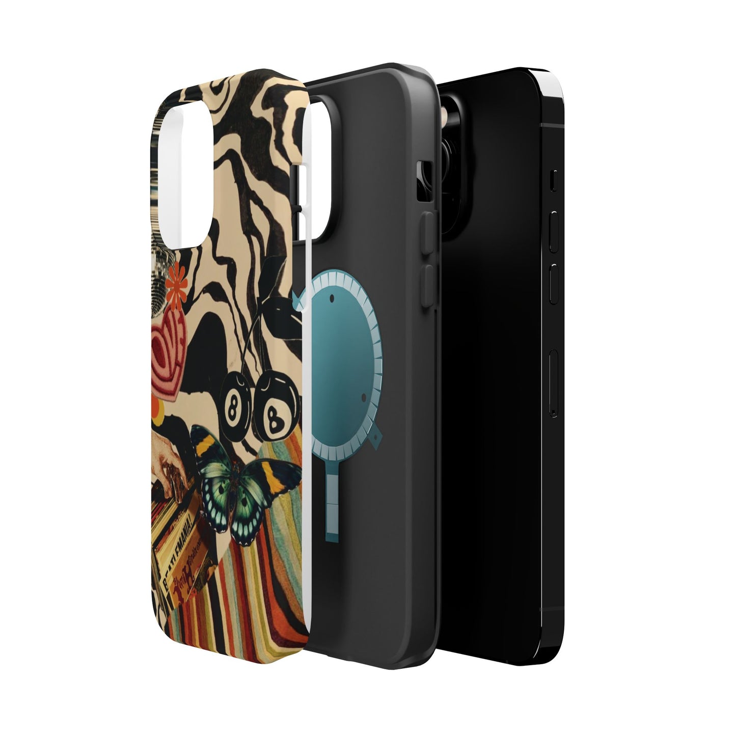 Phone Case — Retro Collage Magnetic Impact-Resistant Case with Butterfly & Zebra Print
