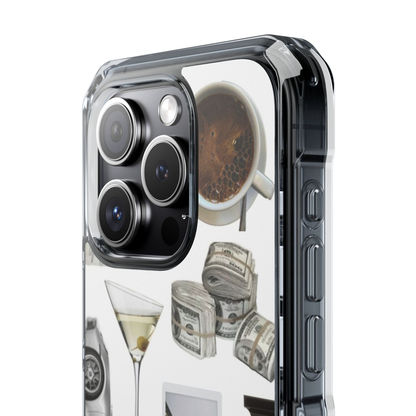 Clear Impact Phone Case — Luxe Collage (Leopard, Martini, Coffee & Vintage Car)
