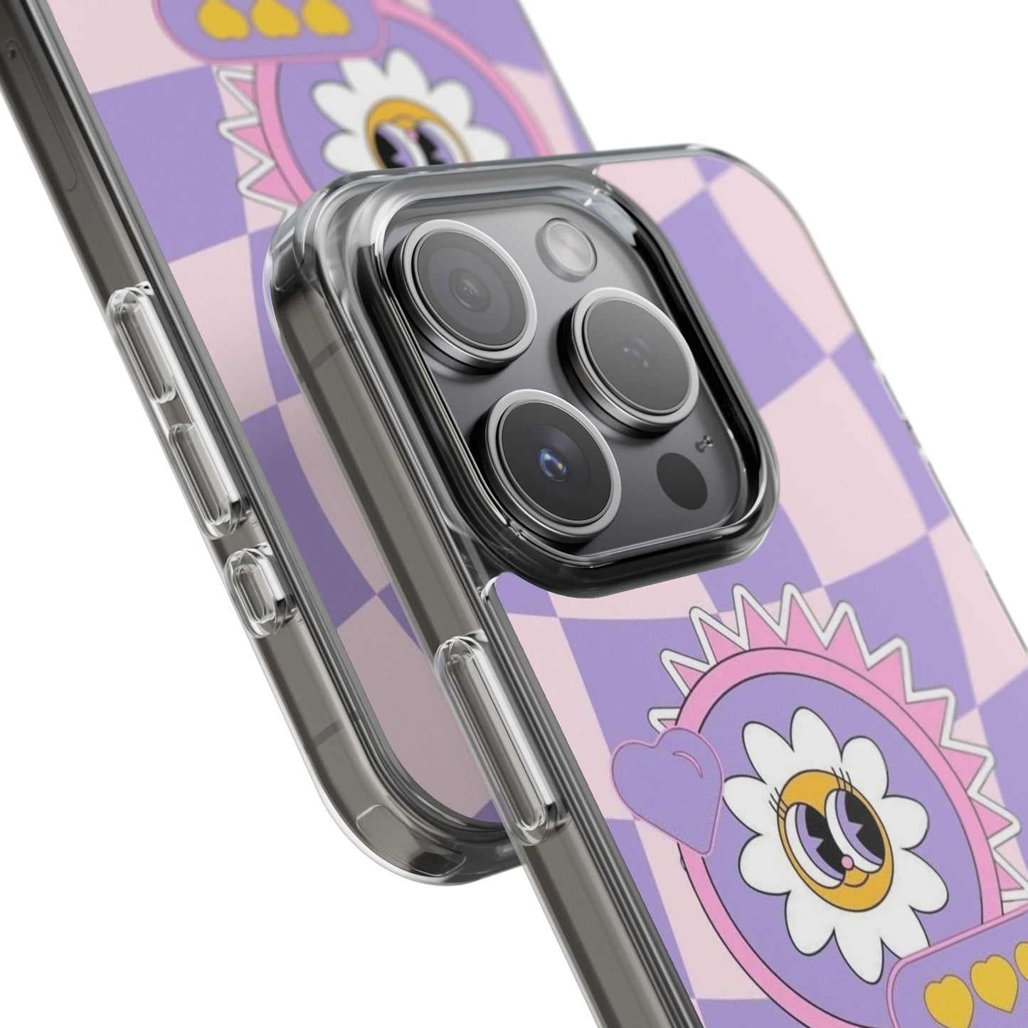 Clear Impact-Resistant Case — Cute Purple Checkerboard Dino with 'Mulu'