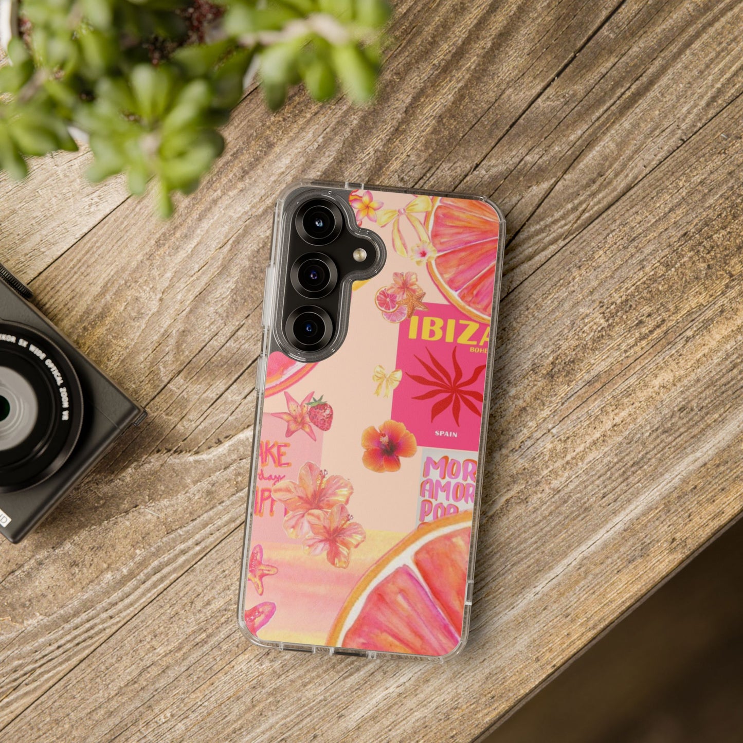 Clear Impact Phone Case — Pink Ibiza Citrus Floral Design