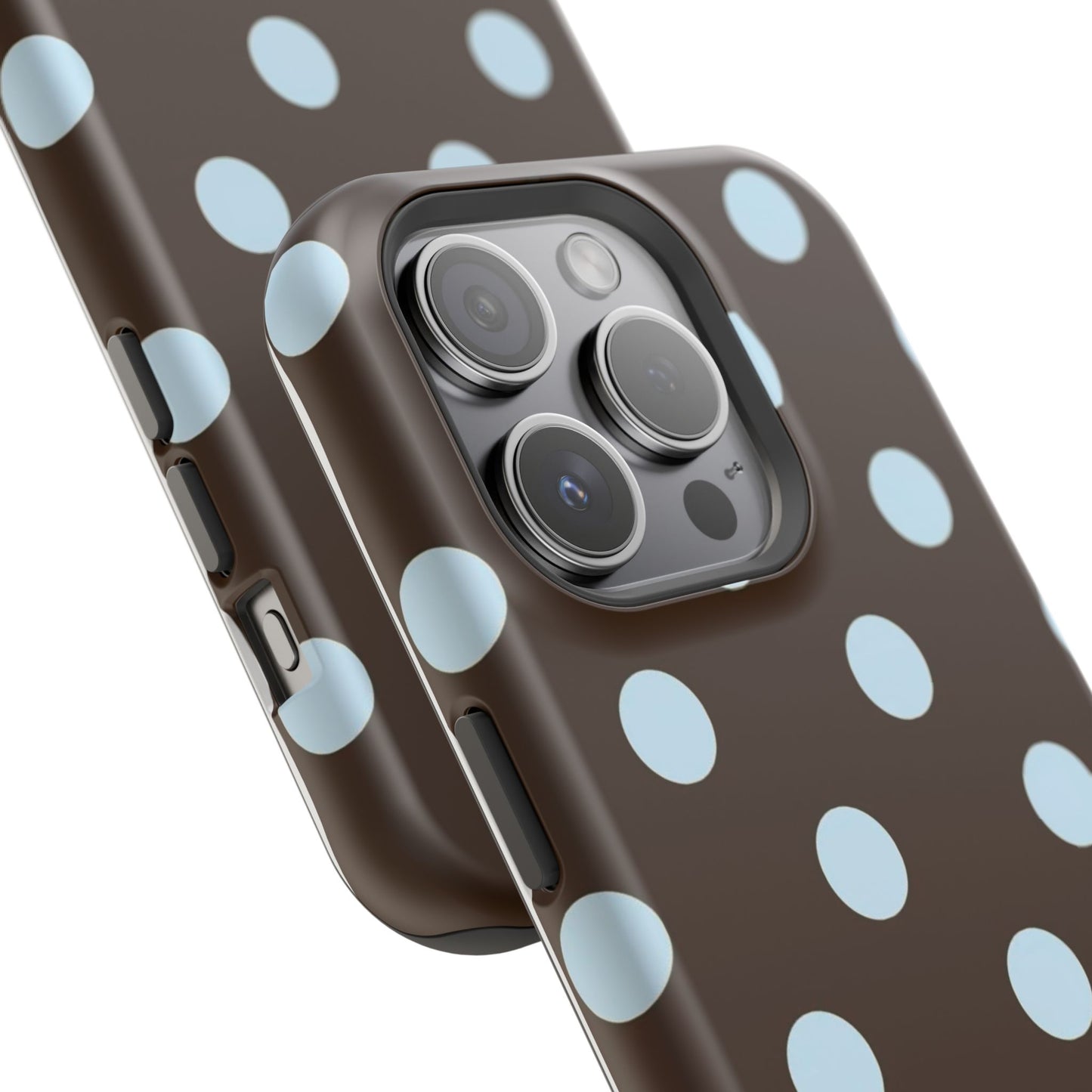 Polka Dot Magnetic Phone Case — Brown with Light Blue Dots, Impact-Resistant