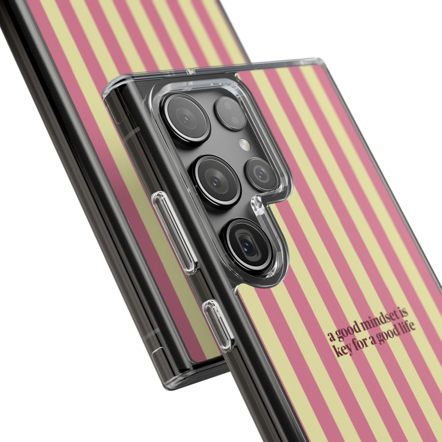 Striped Clear Phone Case — "A Good Mindset Is Key for a Good Life" Motivational iPhone Case