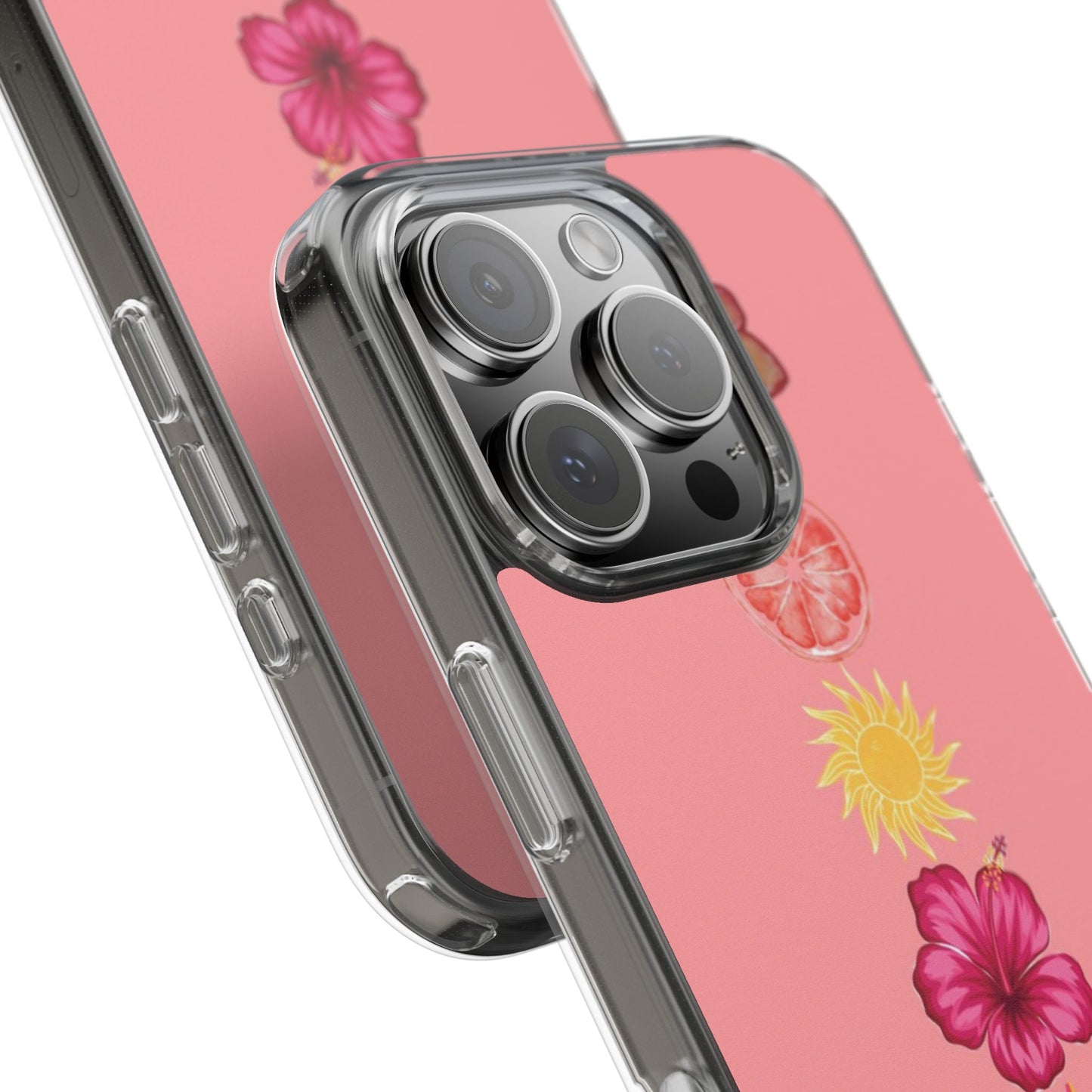 Clear Impact-Resistant Phone Case — Tropical Sun & Hibiscus Floral Design