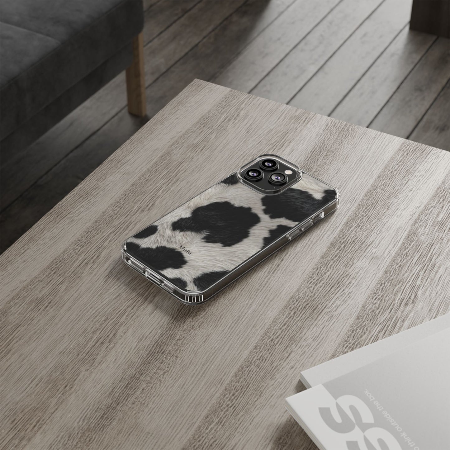 Cow Print Clear Impact Phone Case — Faux Fur Black & White Protection