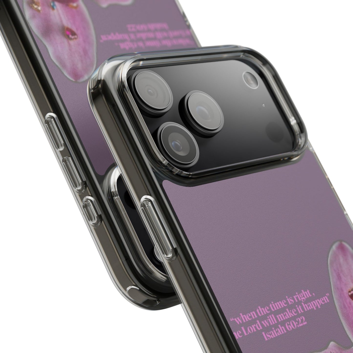 Clear Floral Impact-Resistant Phone Case — "When the time is right" Rose Orchid Design