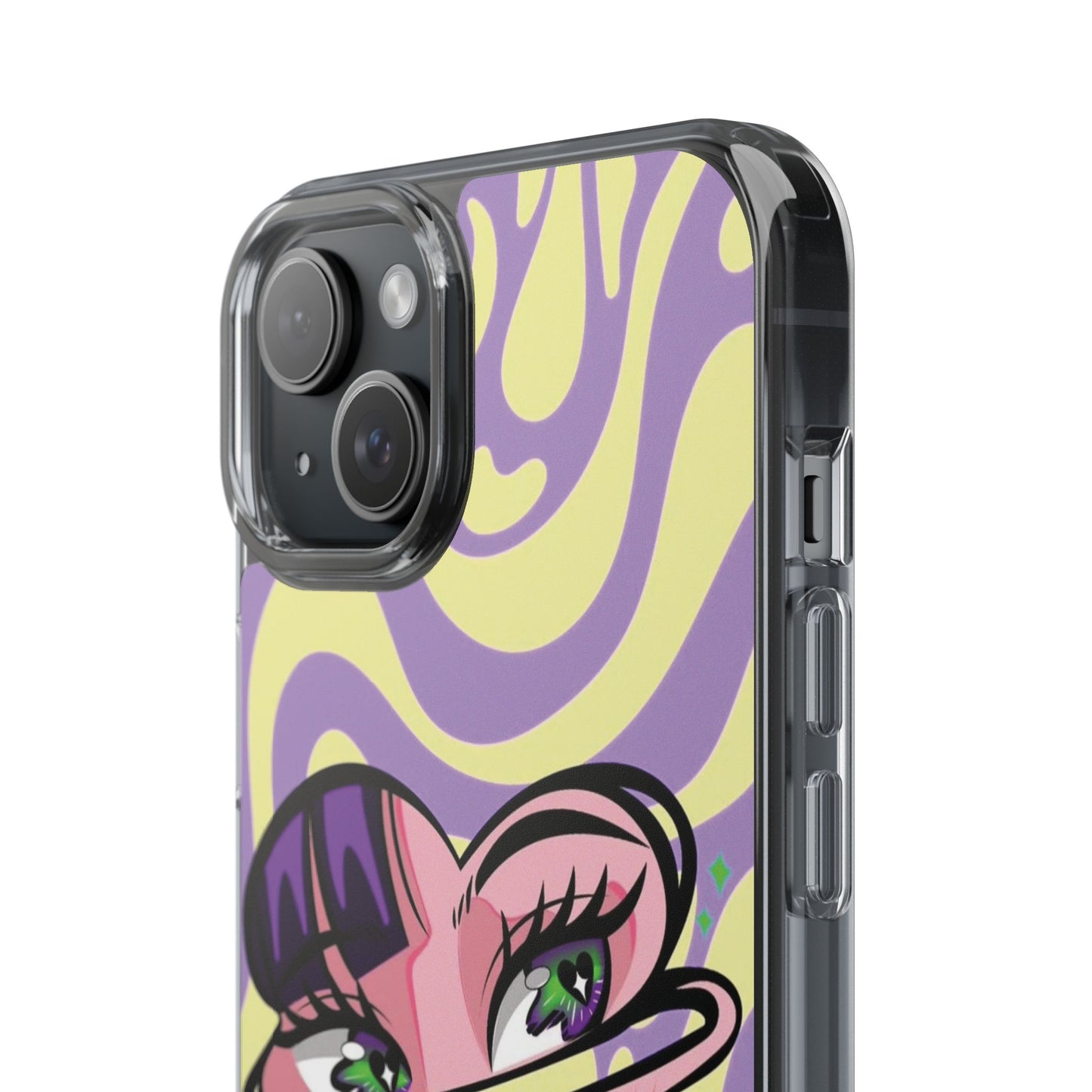 Clear Impact-Resistant Case — Retro Psychedelic Heart Face Design