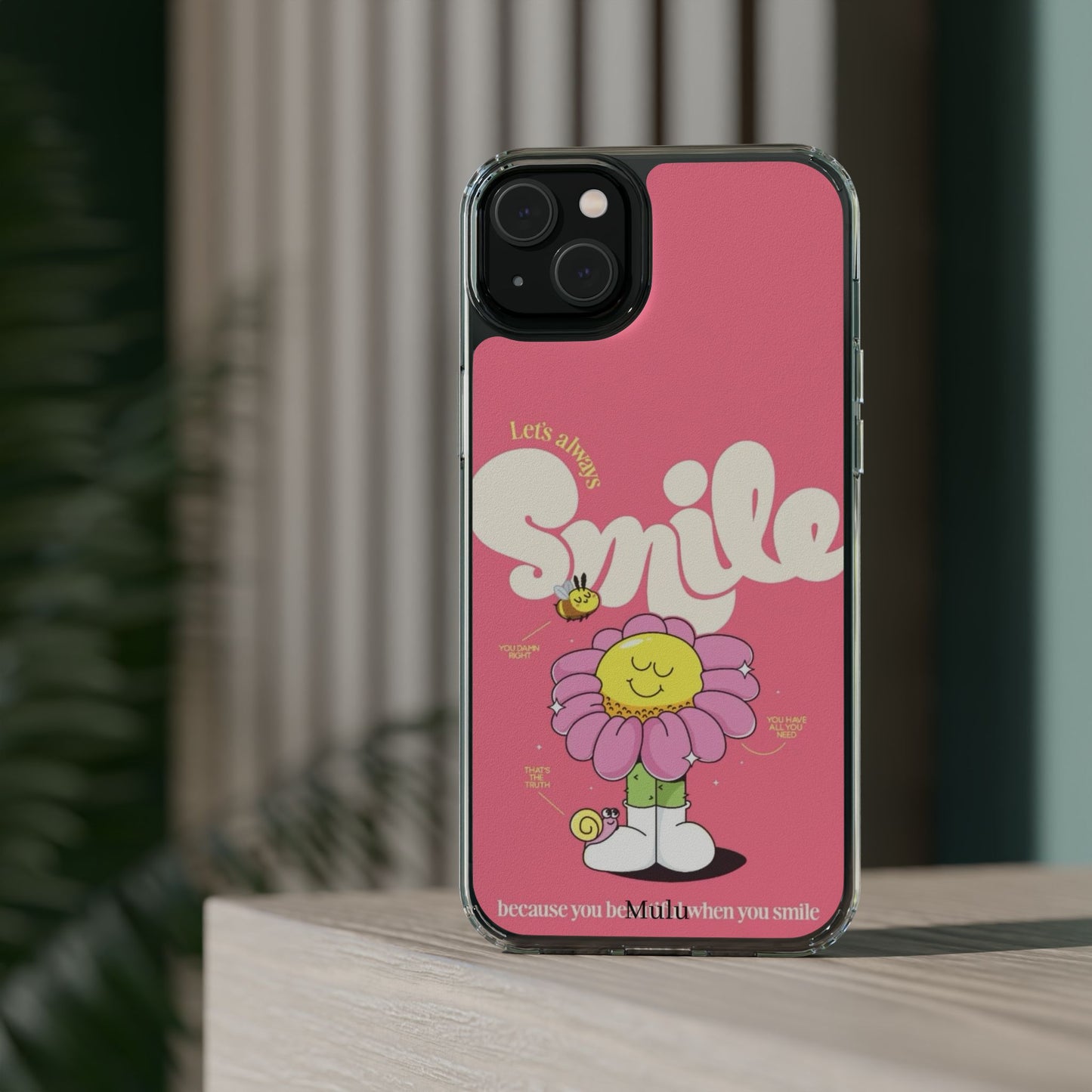 Clear Impact-Resistant Phone Case — Pink 'Smile' Flower Design
