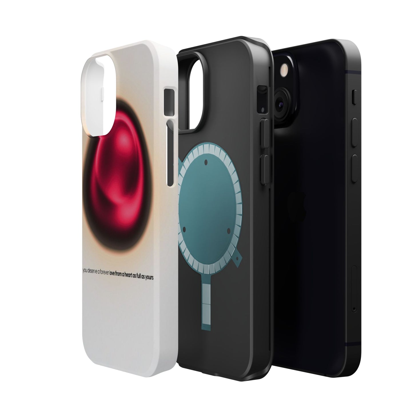 Protective Phone Case — Red Pearl Heart Design with 'You deserve a forever love' Text