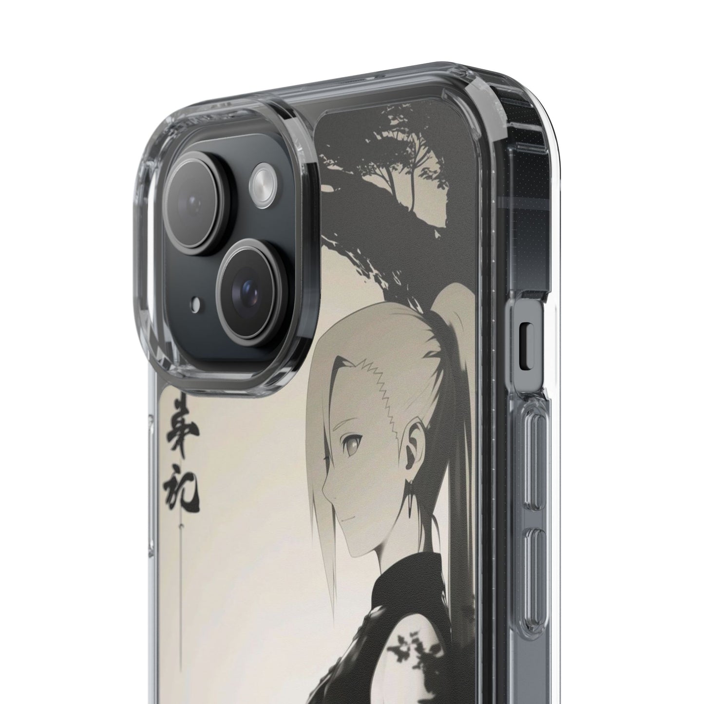 Anime Samurai Clear Phone Case — Monochrome Sumi-E Style