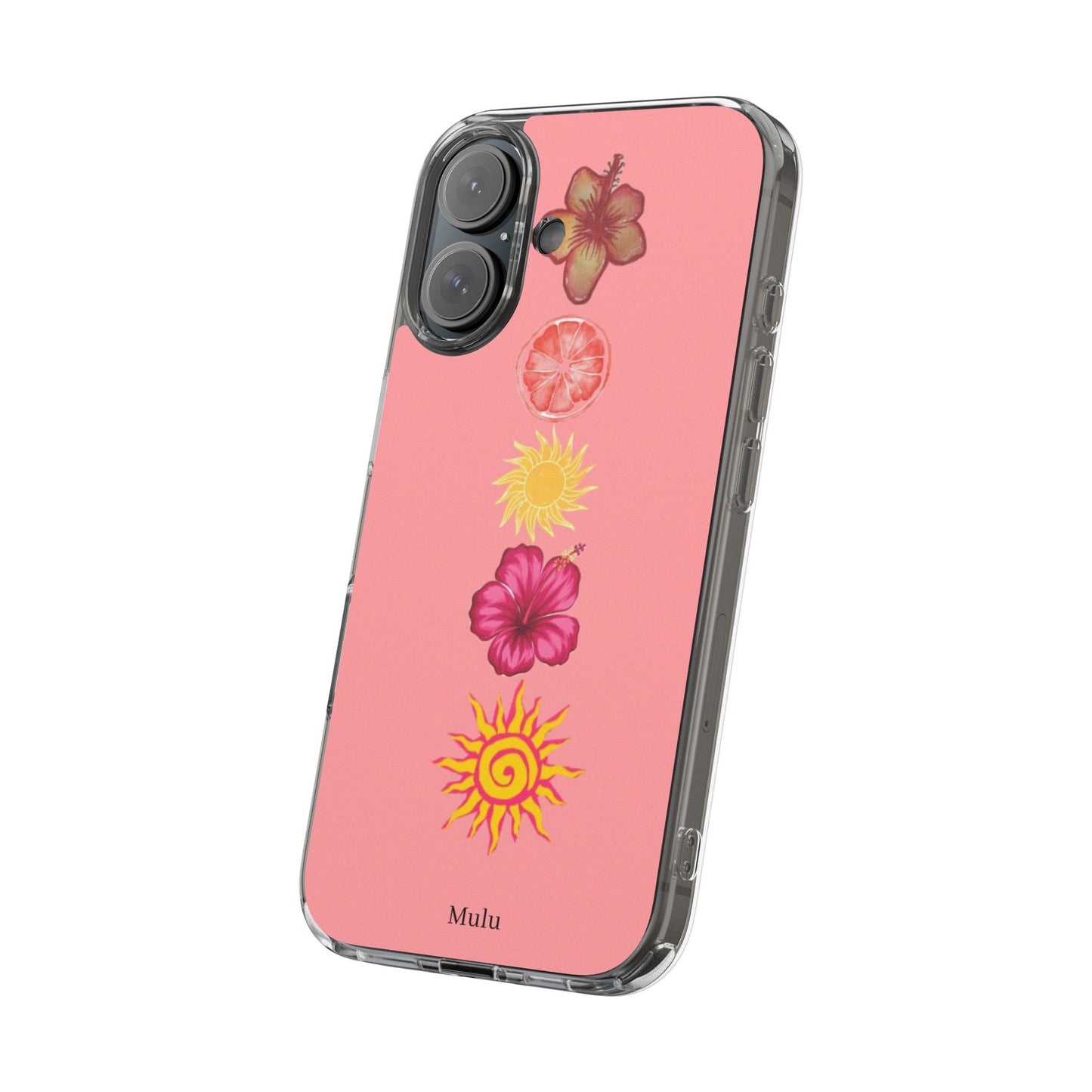 Clear Impact-Resistant Phone Case — Tropical Sun & Hibiscus Floral Design