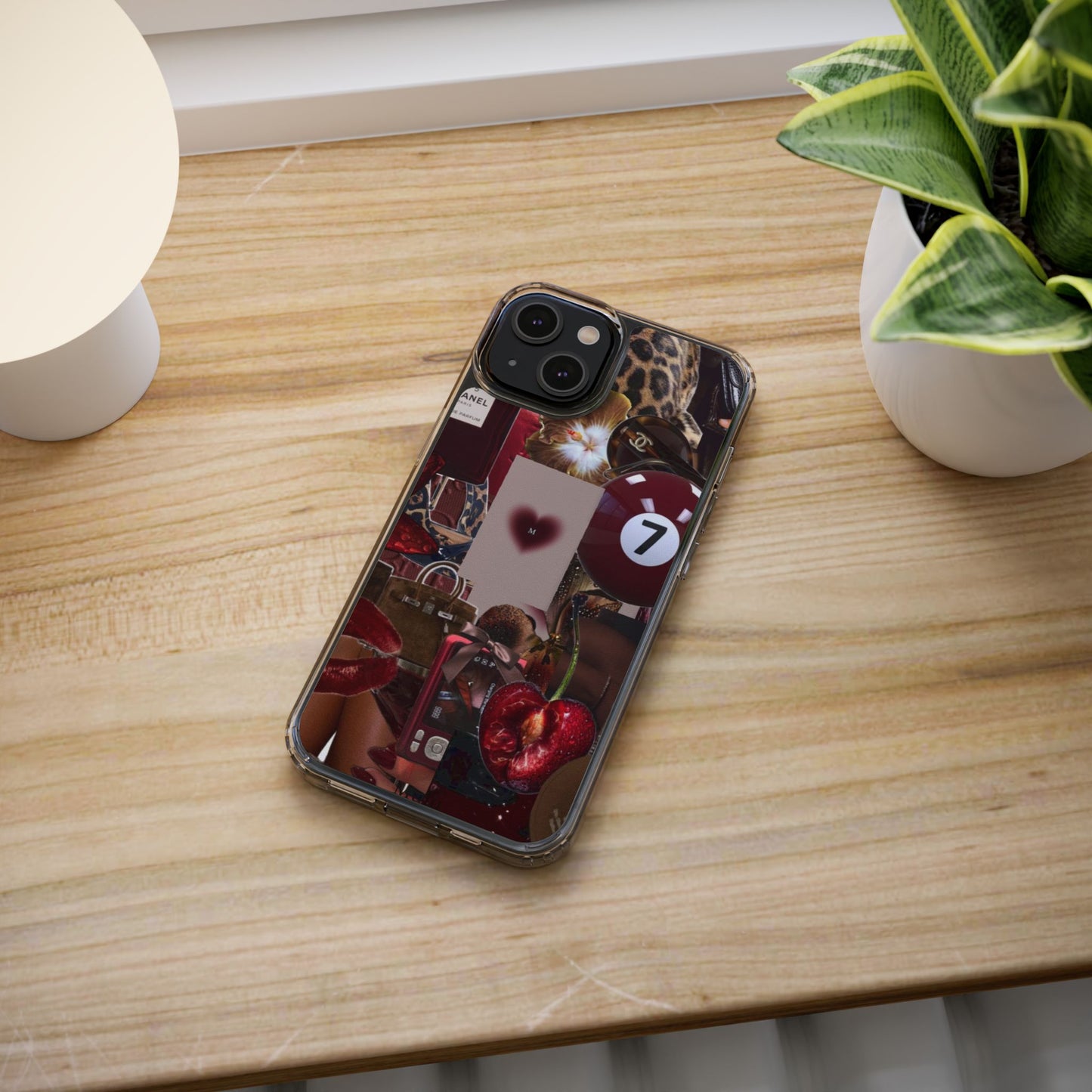 Clear Impact-Resistant Phone Case — Retro Cherry Collage Design