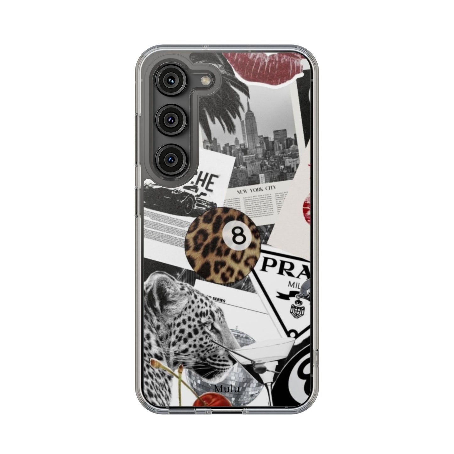Clear Impact-Resistant Phone Case — Collage Luxury Leopard & Vintage Car Design