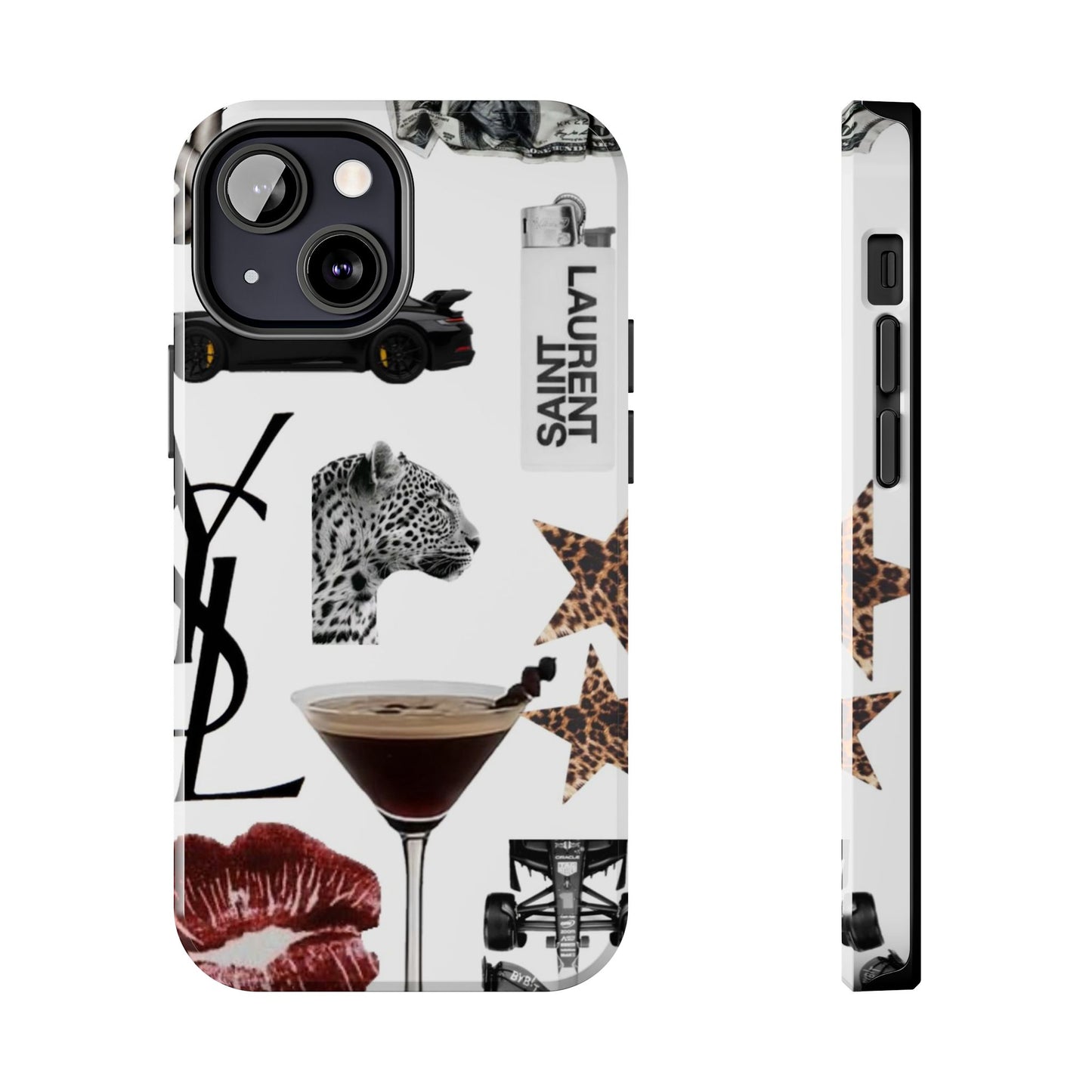Tough Phone Case — Luxe Fashion Collage with Leopard, Martini & Kiss Print