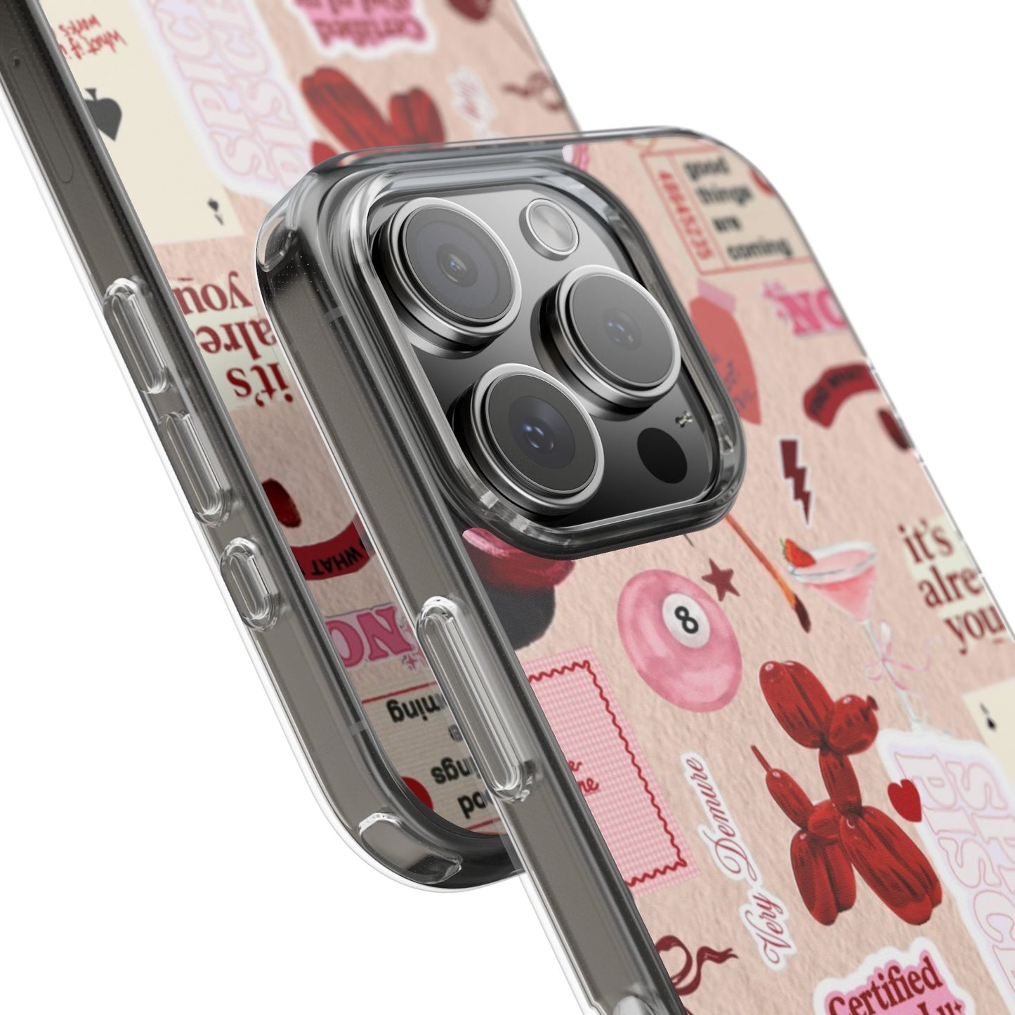Clear Impact-Resistant Phone Case — Retro Cherry & Sticker Collage