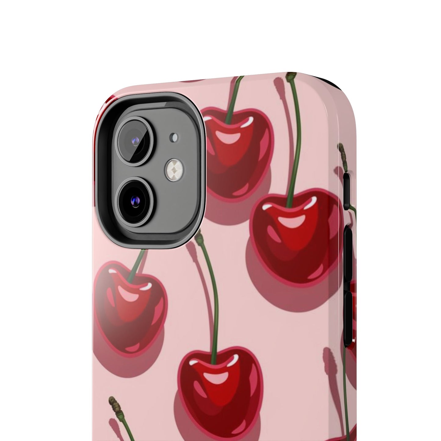Cherry Pattern Tough Phone Case — Retro Pink Cherry Print Protective Phone Case