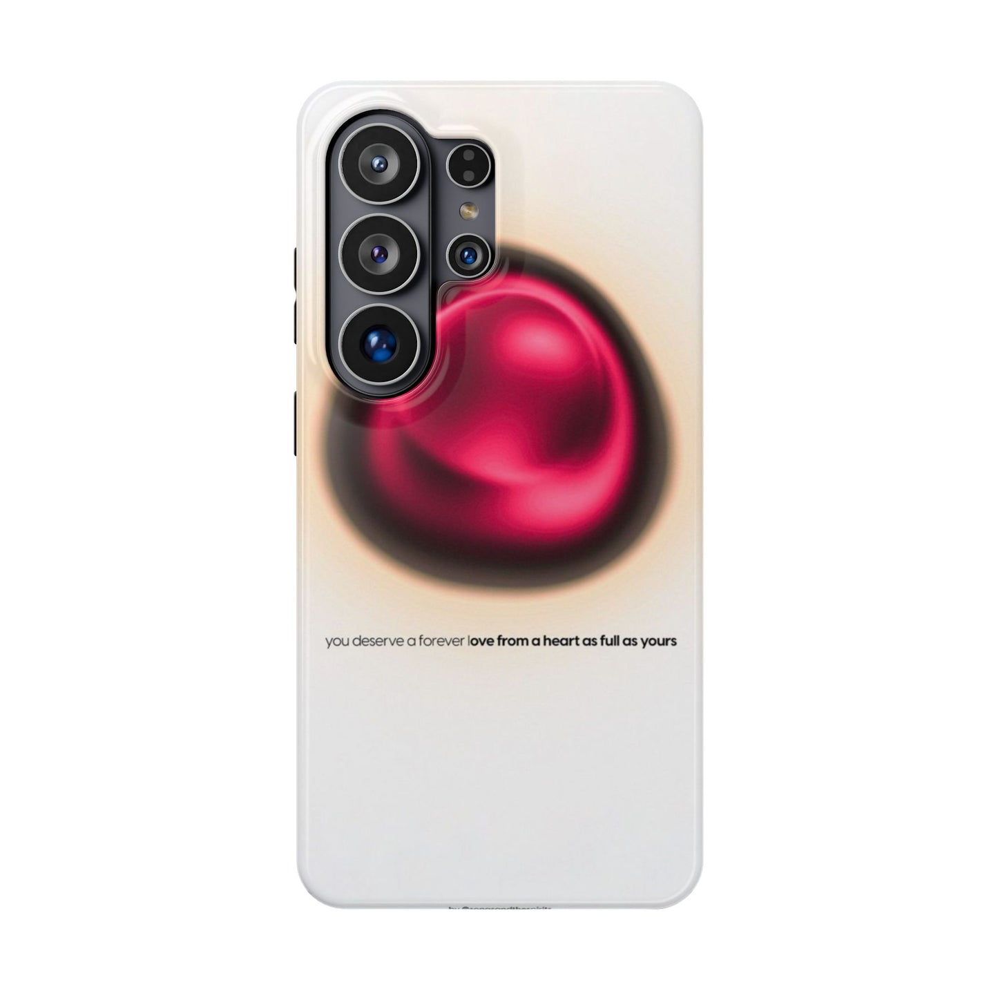 Protective Phone Case — Red Pearl Heart Design with 'You deserve a forever love' Text