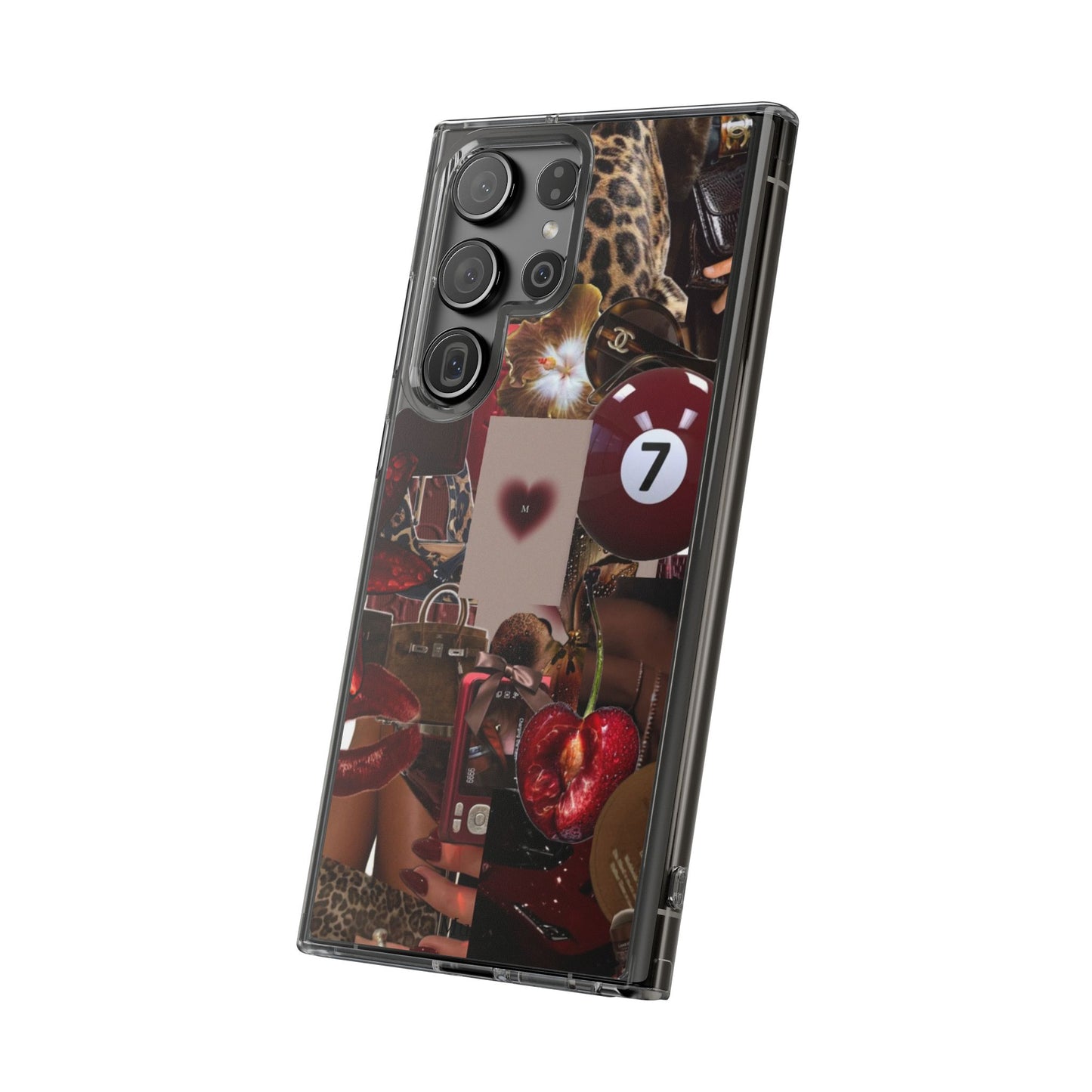 Clear Impact-Resistant Phone Case — Retro Cherry Collage Design