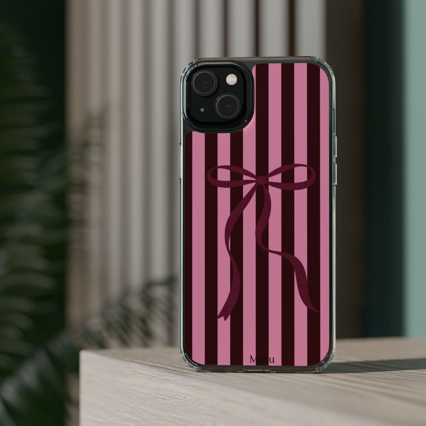Pink Striped Ribbon Clear Impact-Resistant Phone Case