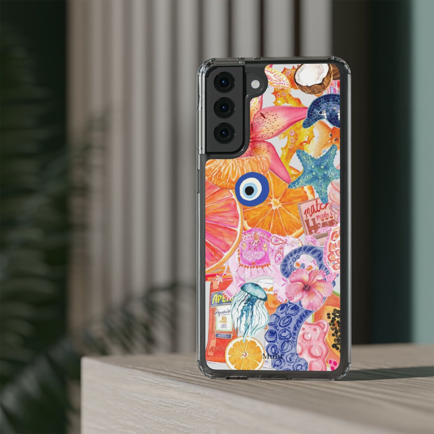 Clear Impact-Resistant Phone Case — Colorful Tropical Collage Design