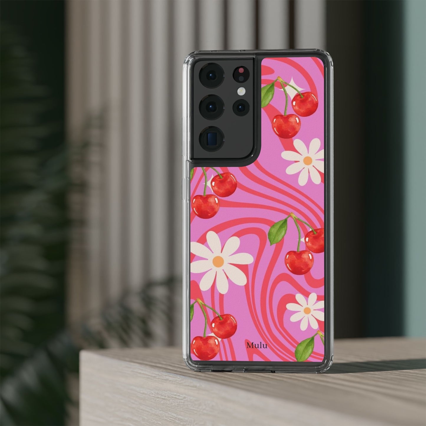 Clear Impact Phone Case — Retro Cherry & Daisy Floral Design