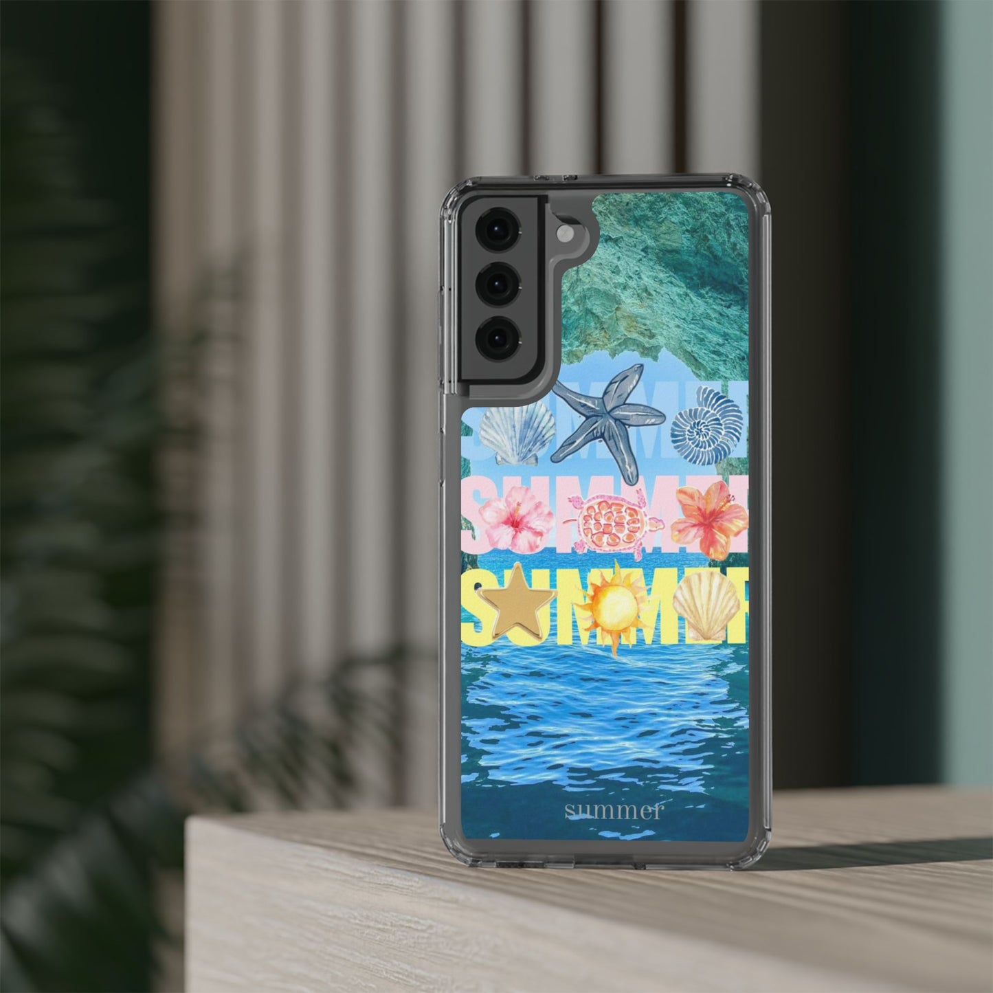Clear Summer Beach Phone Case — Impact‑Resistant Tropical Design