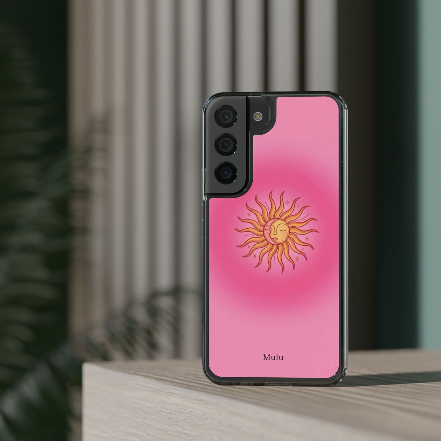 Pink Sun Phone Case — Radiant Sunburst Impact-Resistant Clear Case