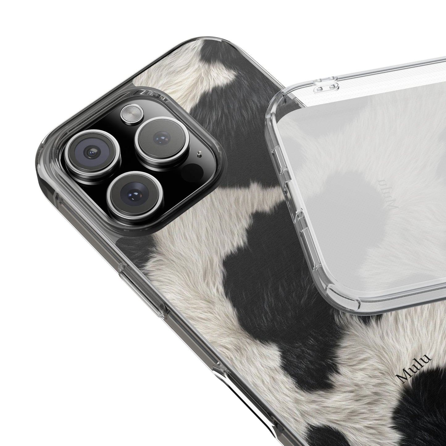 Cow Print Clear Impact Phone Case — Faux Fur Black & White Protection