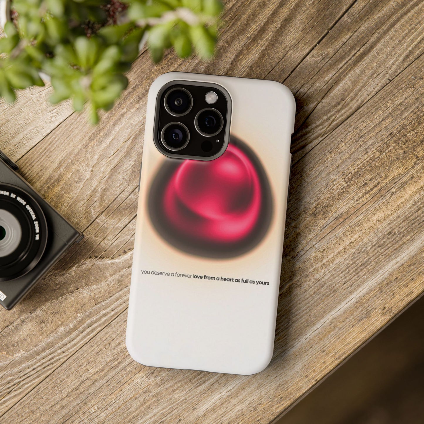Protective Phone Case — Red Pearl Heart Design with 'You deserve a forever love' Text