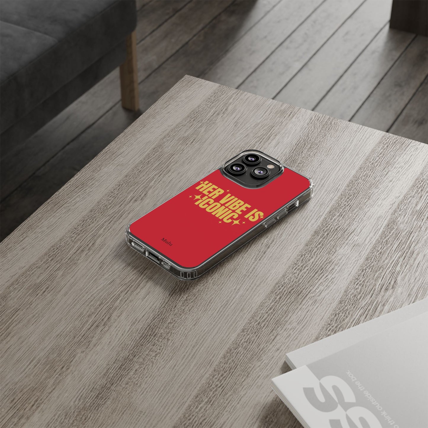 Clear Impact-Resistant Phone Case — "Her Vibe Is Iconic" Red Protective Cover