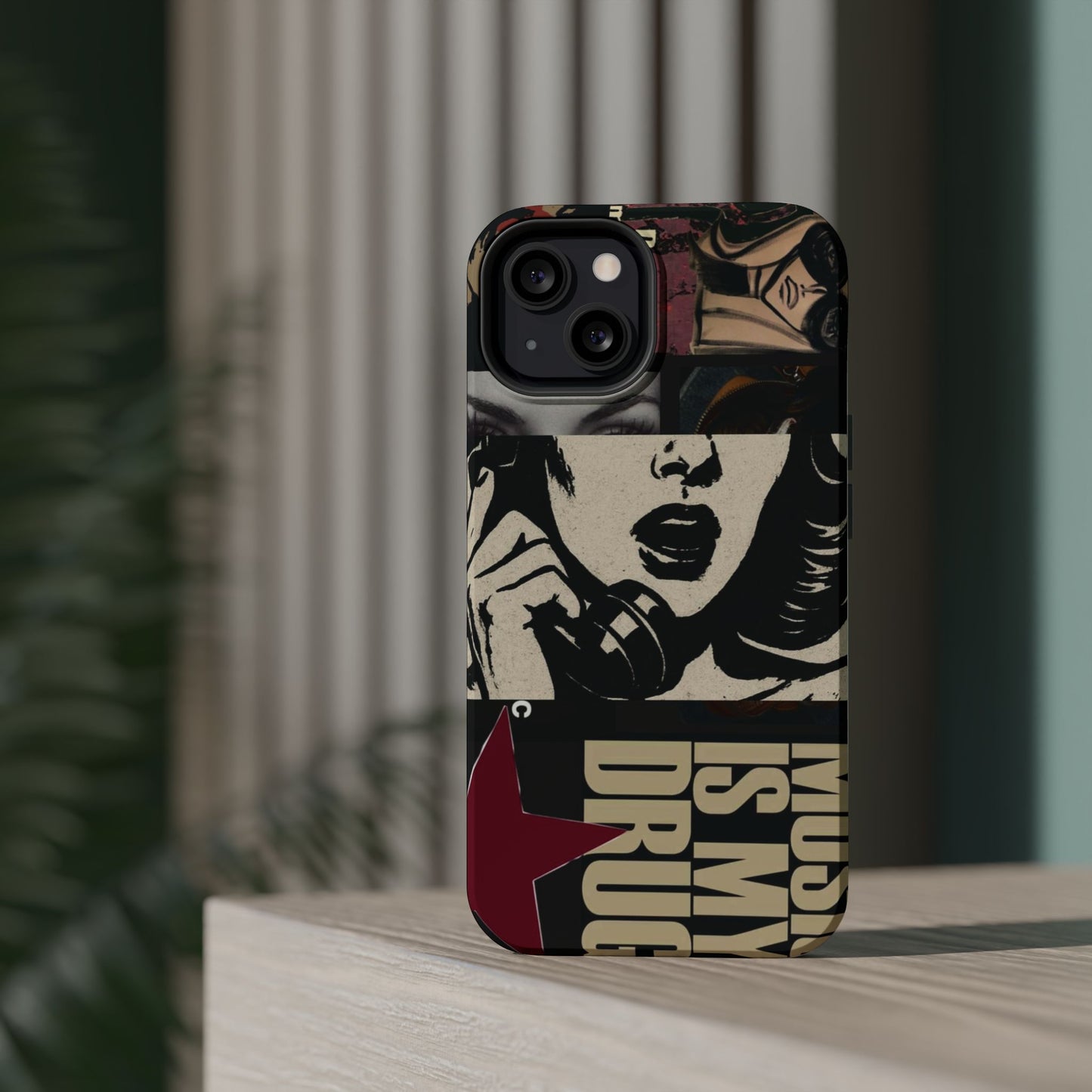 Magnetic Impact Phone Case — Retro Pop Art "Music Is My Drug" Design