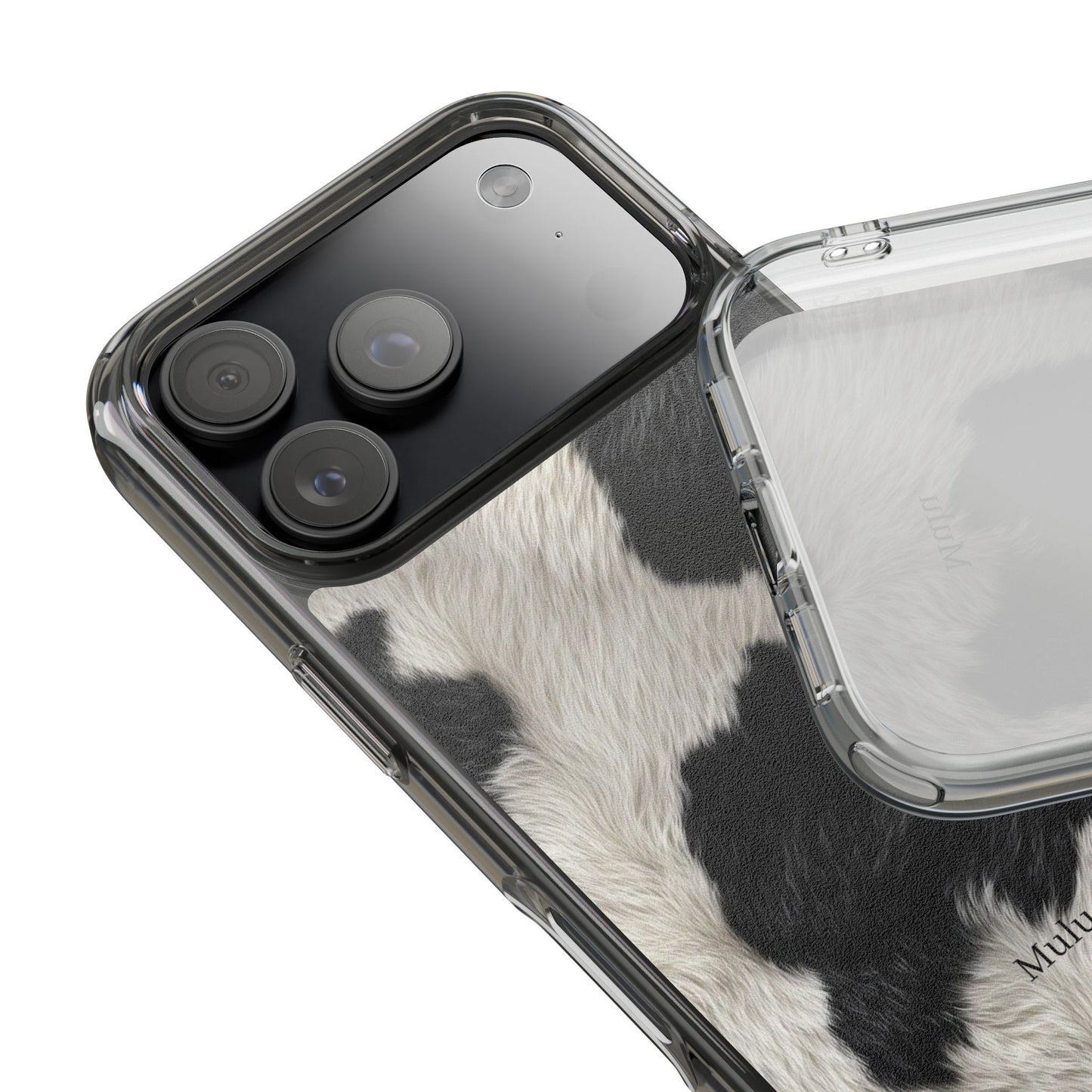 Cow Print Clear Impact Phone Case — Faux Fur Black & White Protection