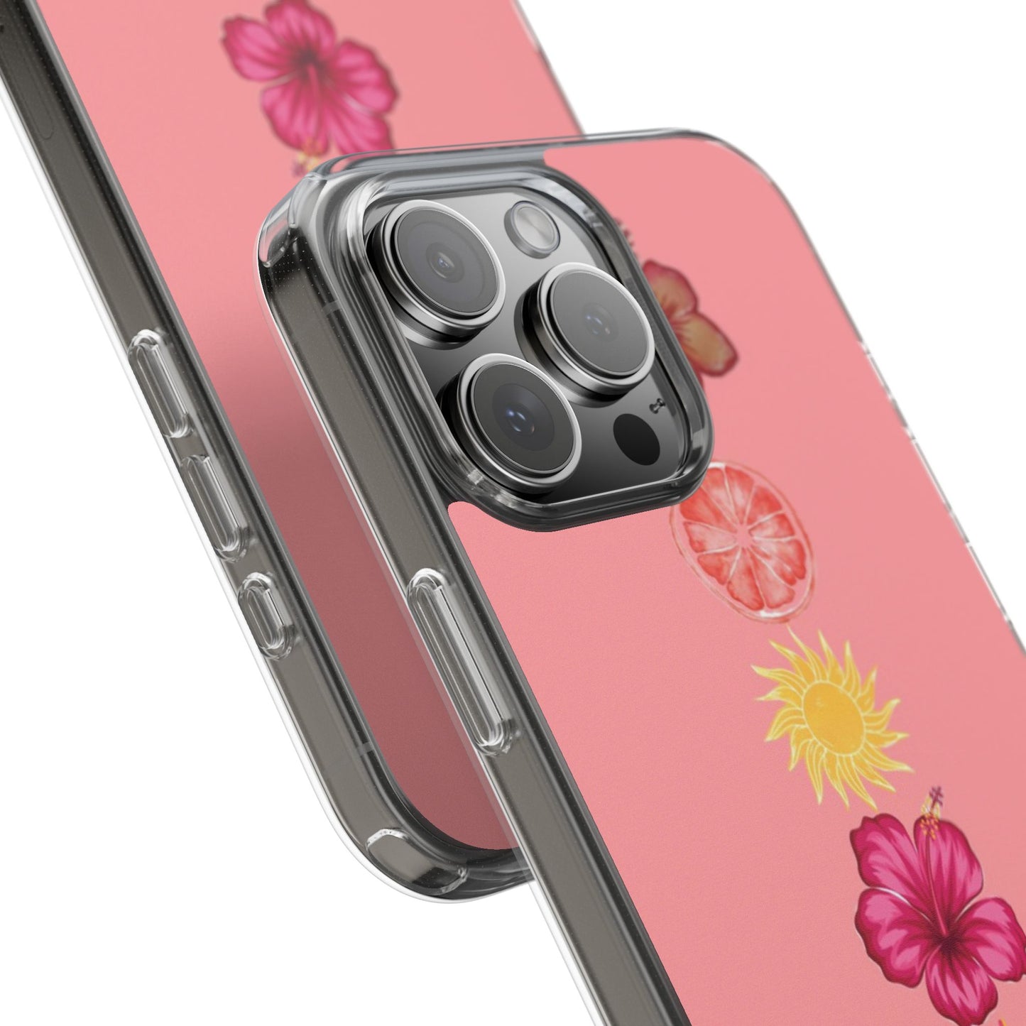 Clear Impact-Resistant Phone Case — Tropical Sun & Hibiscus Floral Design