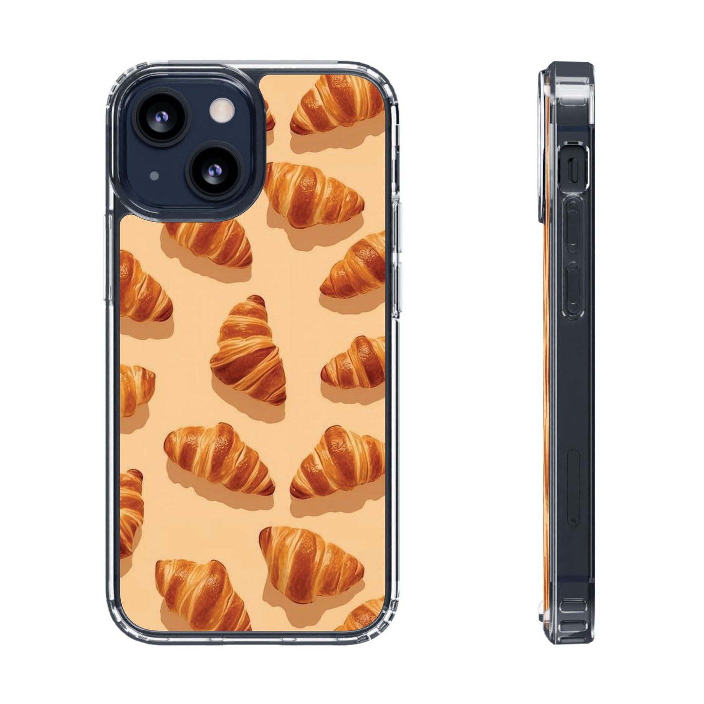 Croissant Pattern Clear Phone Case — Bakery-themed Transparent iPhone Cover