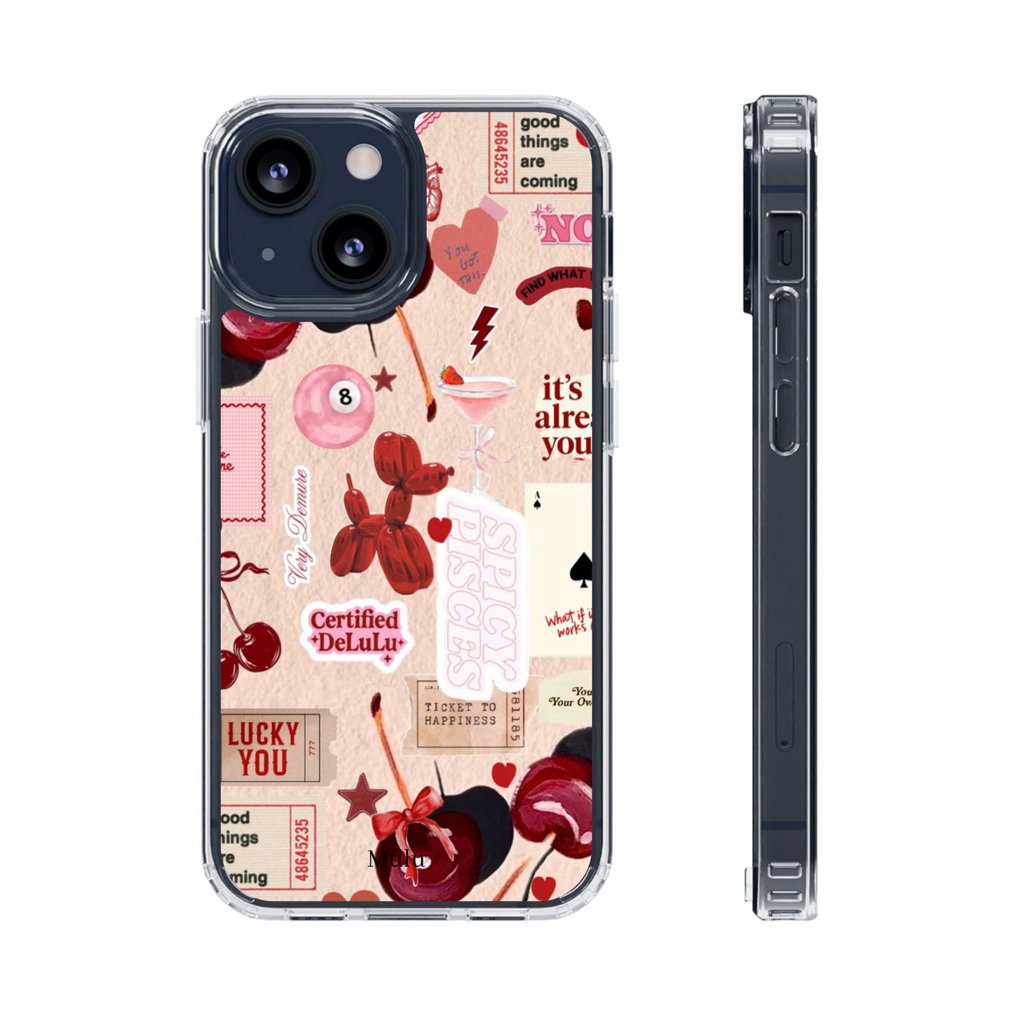 Clear Impact-Resistant Phone Case — Retro Cherry & Sticker Collage