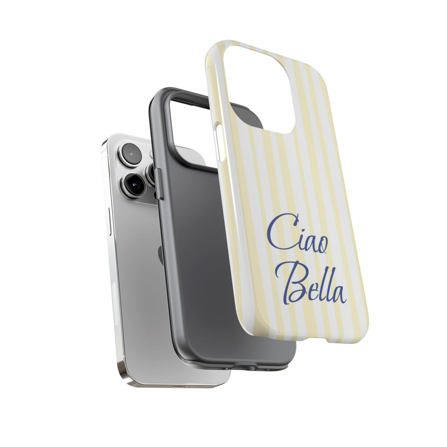 Ciao Bella Phone Case – Striped Elegant Italian Script Protective Cover