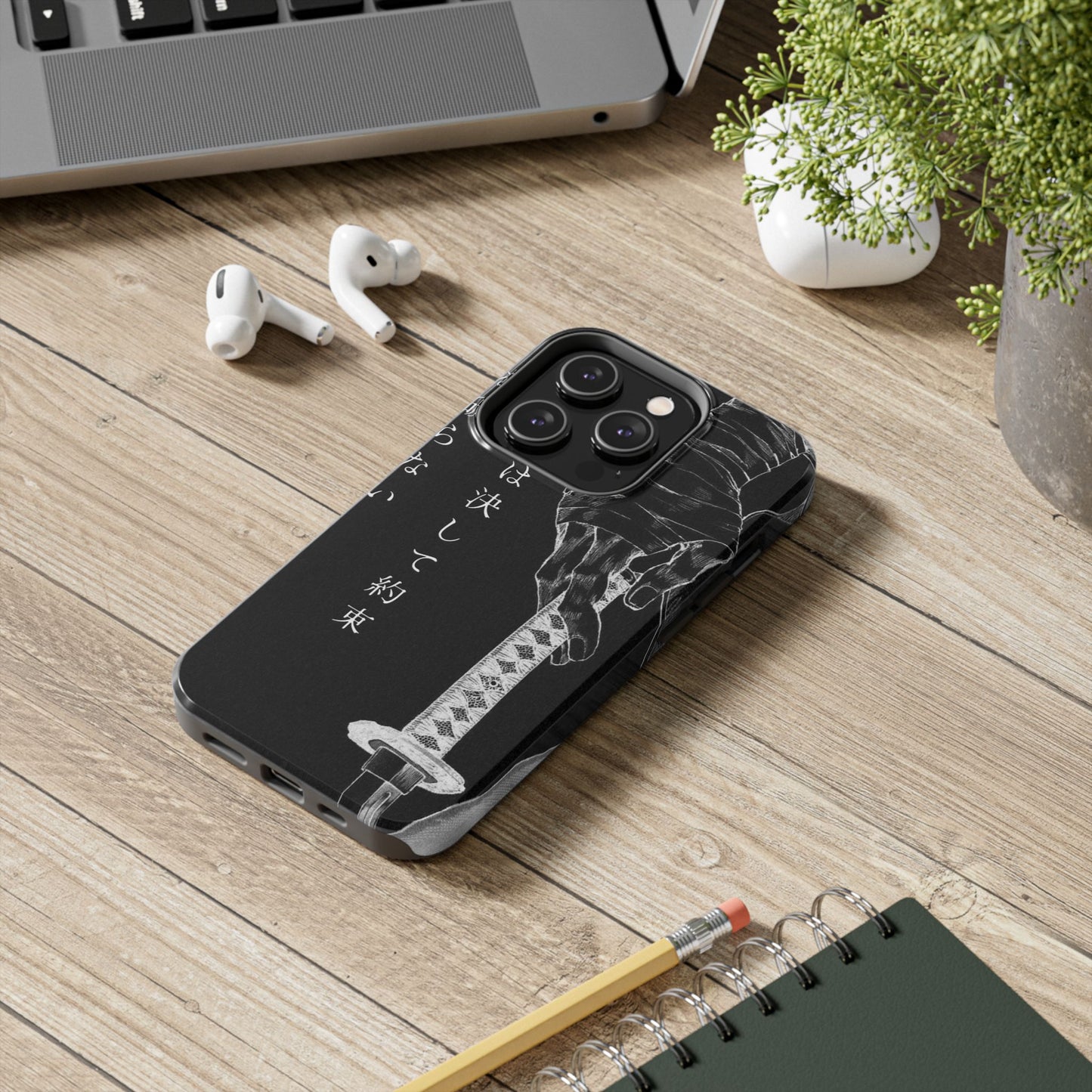 Samurai Vow Tough Phone Case — Black Katana Design with Japanese Text