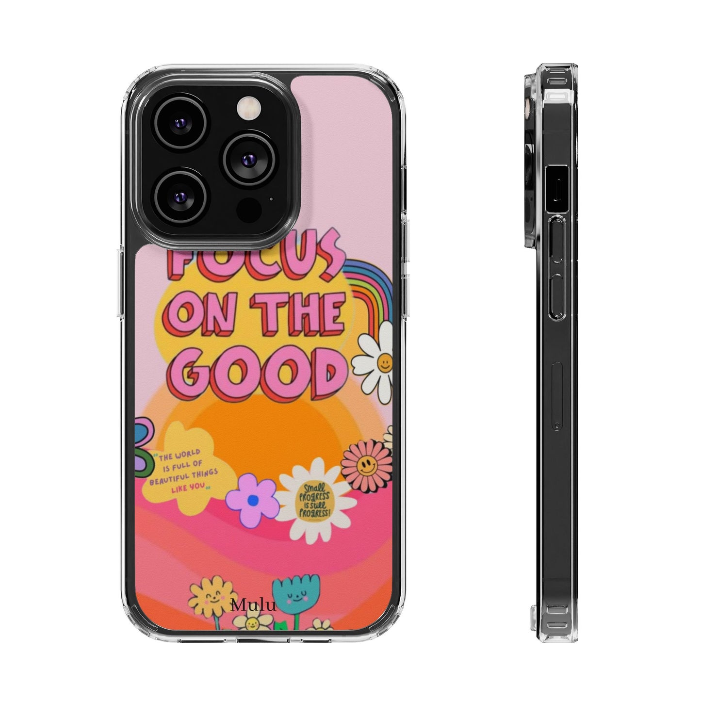 Clear Impact-Resistant Case — "Focus On The Good" Retro Floral Phone Cover
