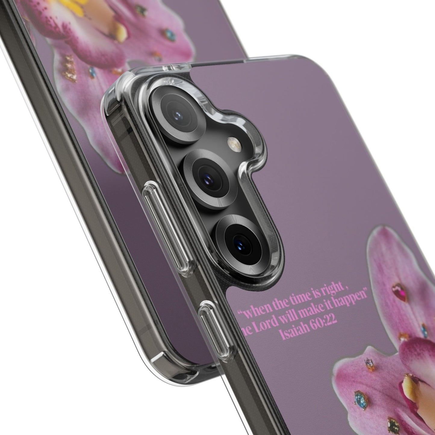 Clear Floral Impact-Resistant Phone Case — "When the time is right" Rose Orchid Design