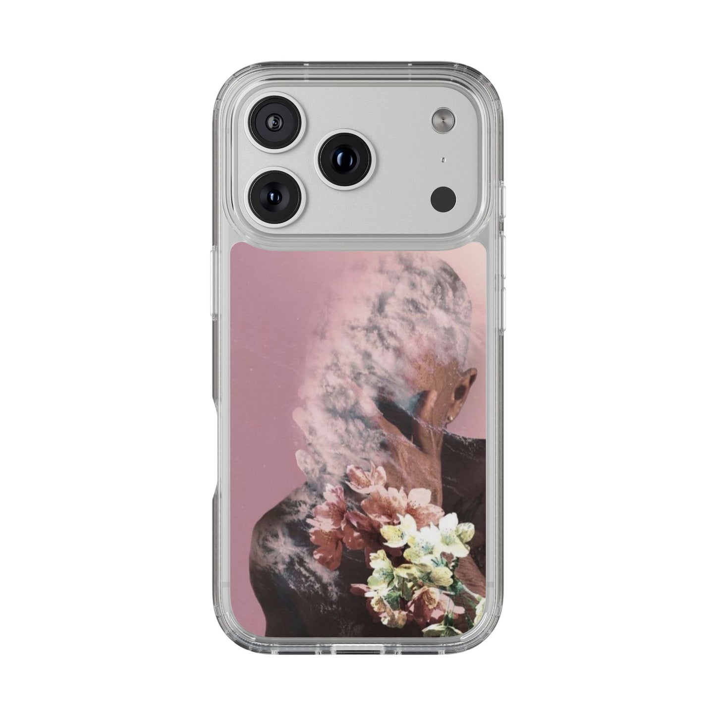 Clear Phone Case — Pink Floral Smoke Art iPhone Case