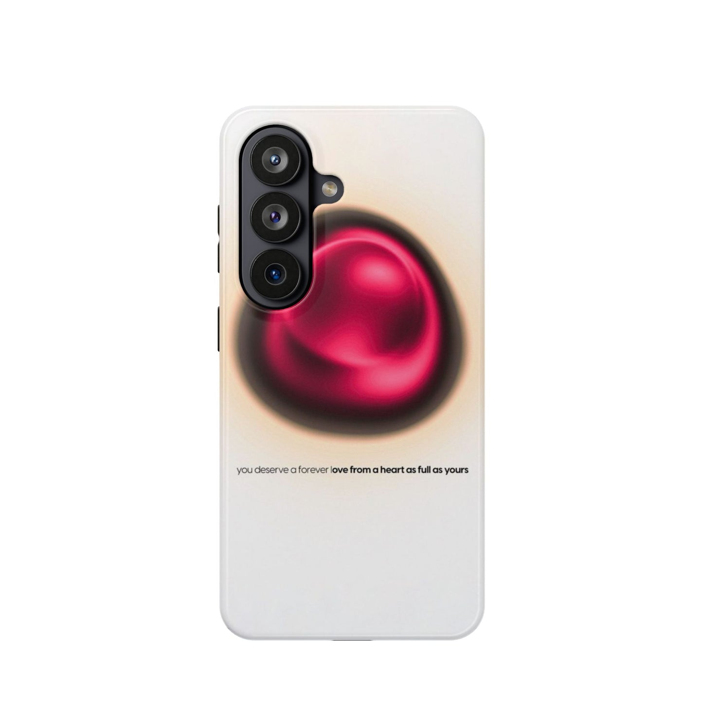 Protective Phone Case — Red Pearl Heart Design with 'You deserve a forever love' Text