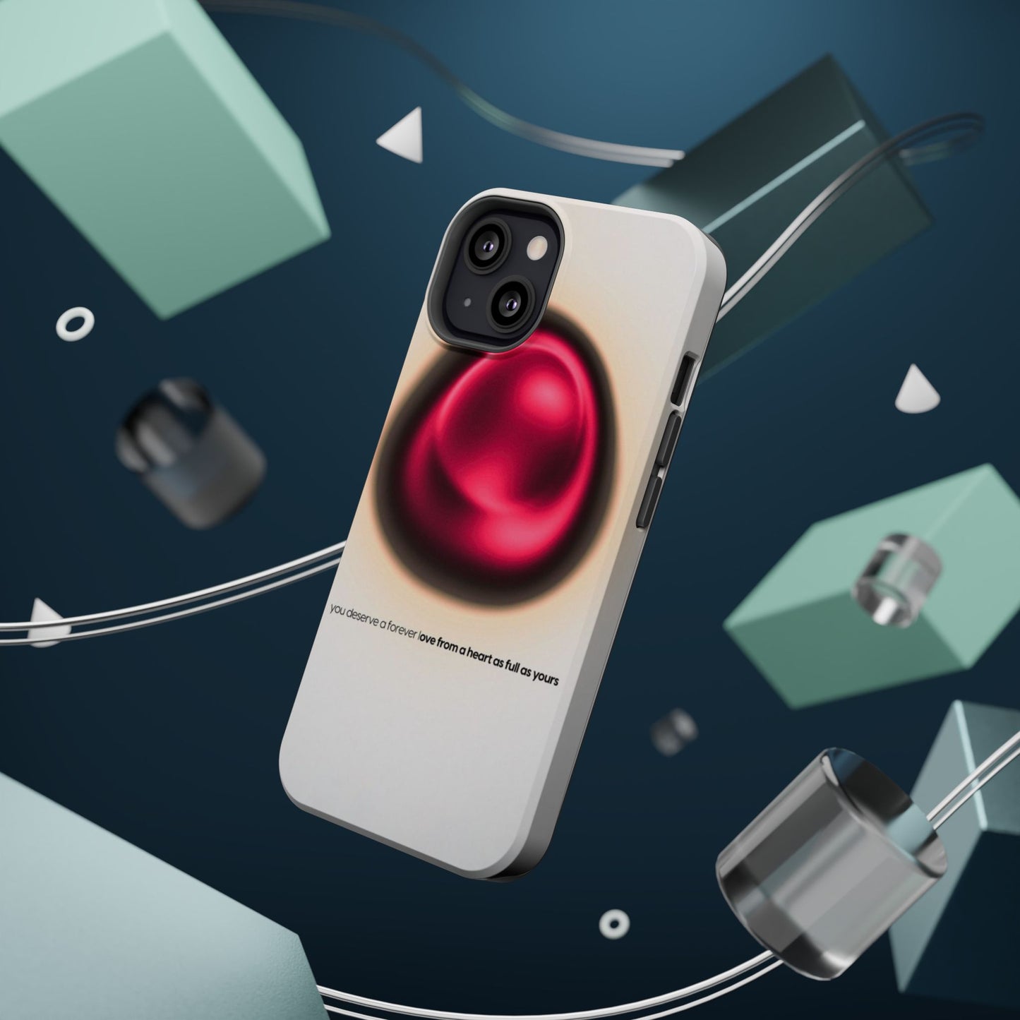 Protective Phone Case — Red Pearl Heart Design with 'You deserve a forever love' Text