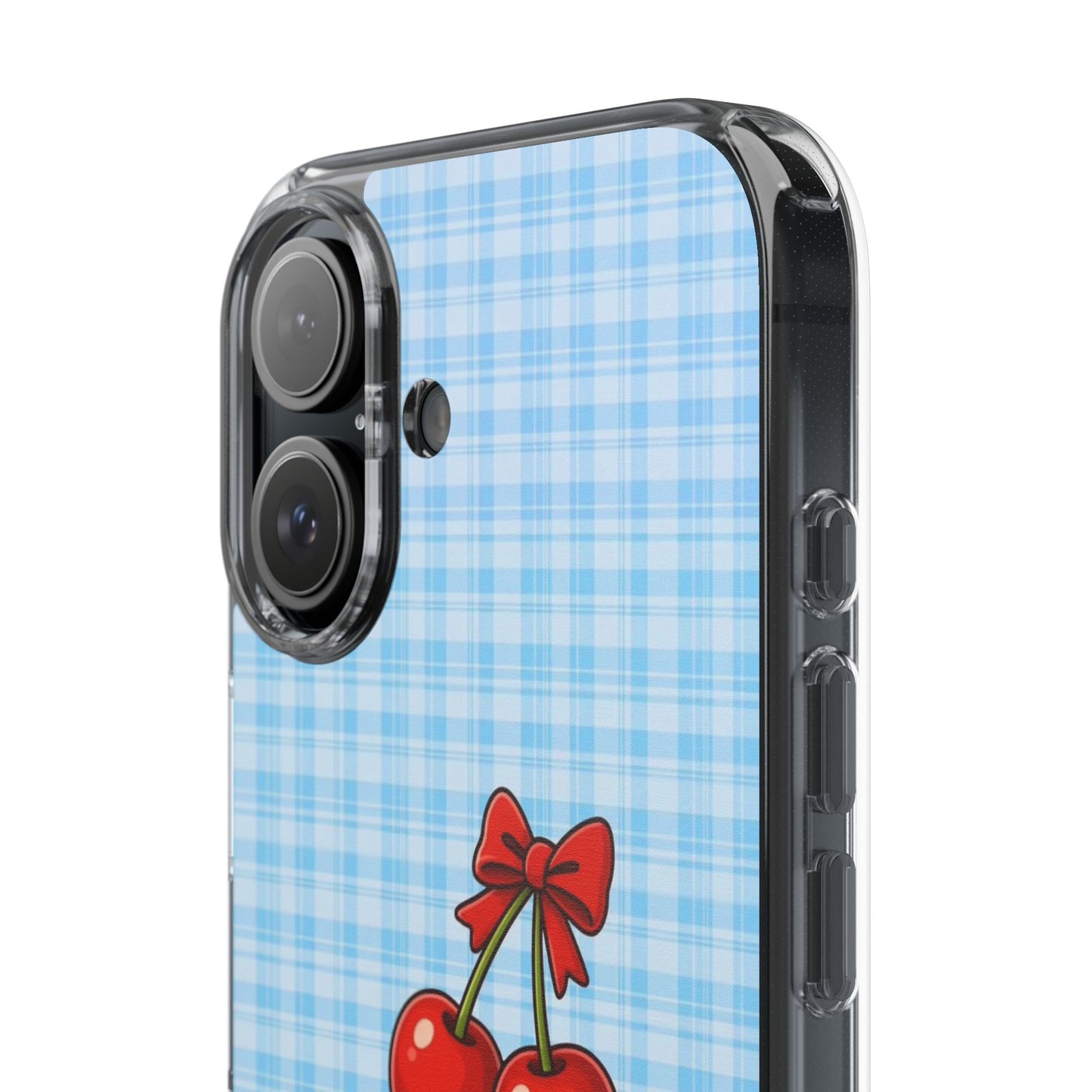 Clear Cherry Gingham Phone Case — Impact-Resistant Clear Case with Red Cherry Design
