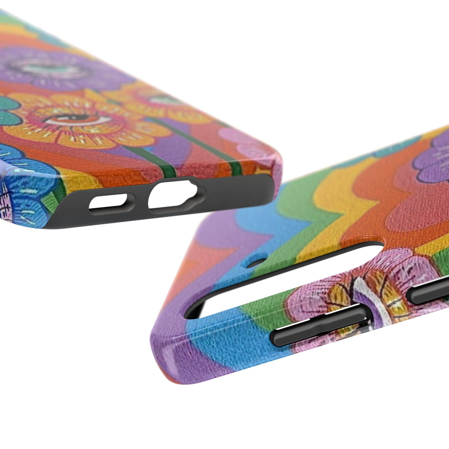 Psychedelic Eye Flower Tough Phone Case — Retro Rainbow Protective iPhone Cover