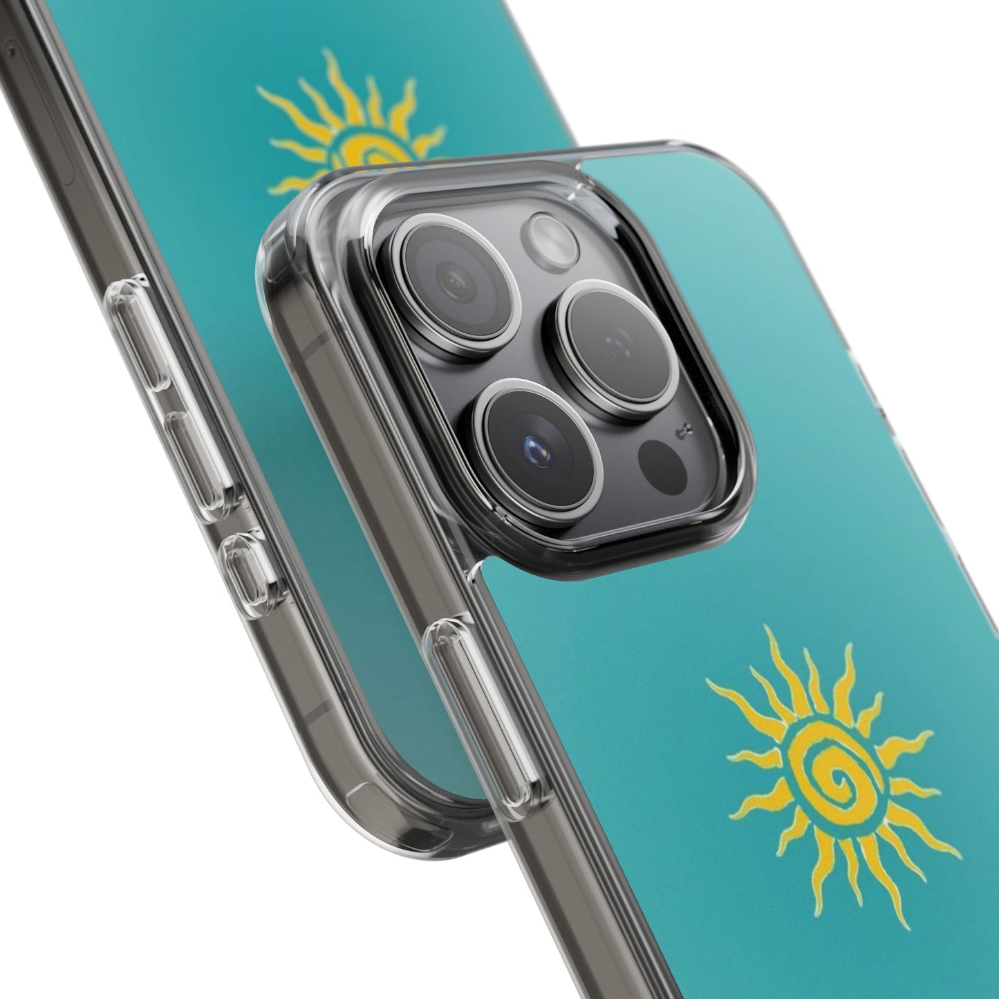 Clear Impact-Resistant Phone Case — Yellow Sun on Teal Gradient