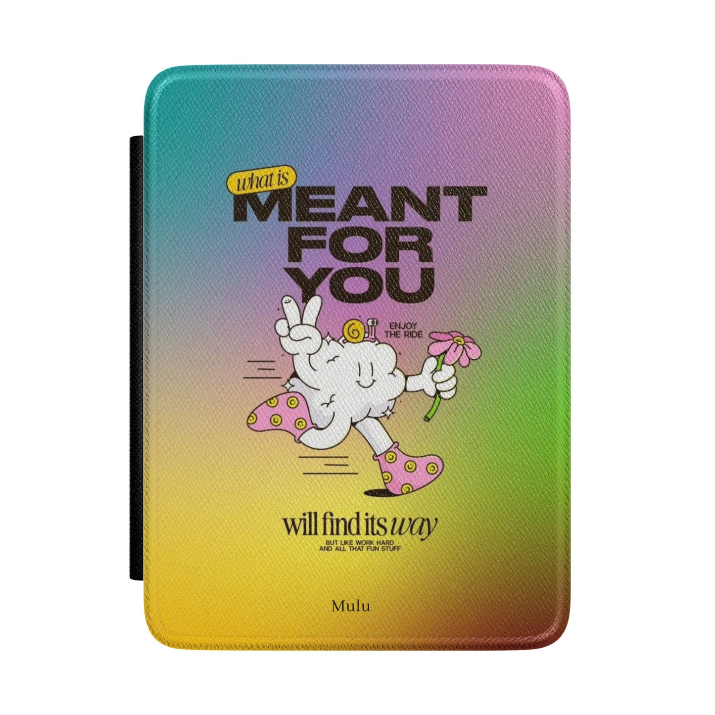Kindle Case - "Meant For You" Retro Rainbow E-Reader Cover with Cute Flower Character