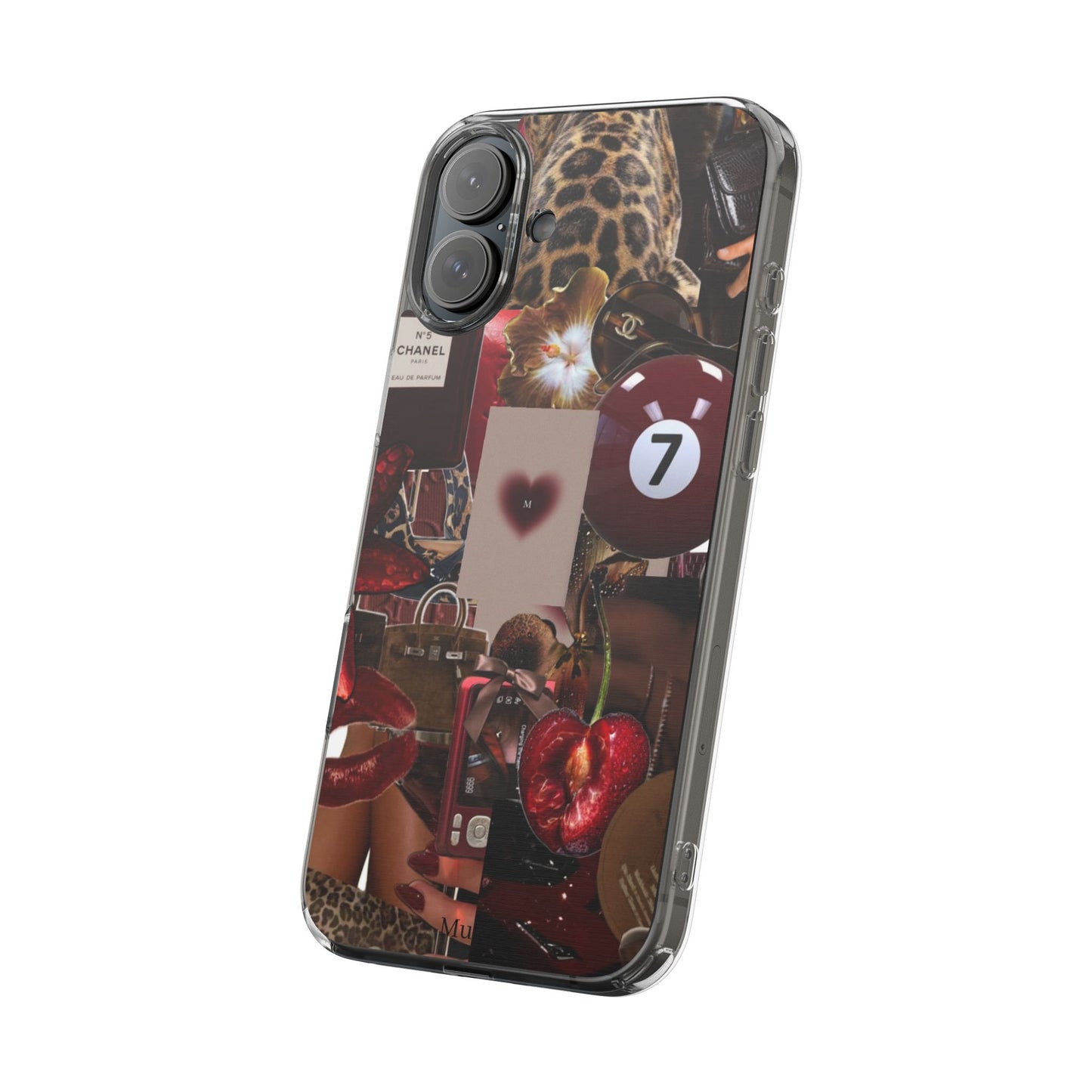 Clear Impact-Resistant Phone Case — Retro Cherry Collage Design