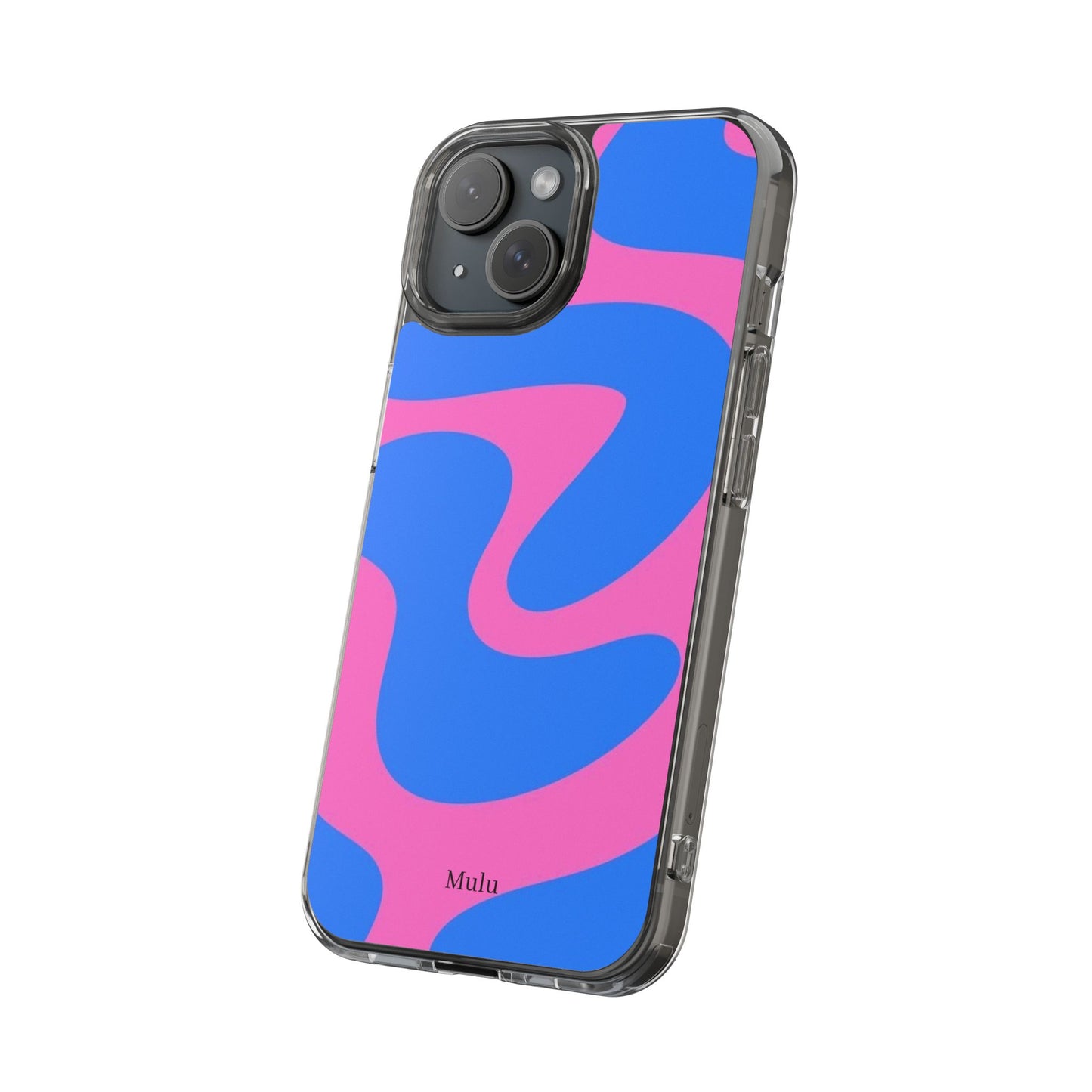 Clear Impact-Resistant Phone Case — Retro Blue & Pink Abstract Swirl